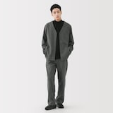 紳士　縦横ストレッチ起毛ヘリンボーン　カーディガン