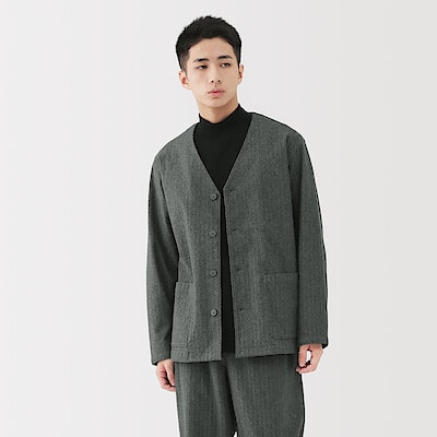 紳士　縦横ストレッチ起毛ヘリンボーン　カーディガン