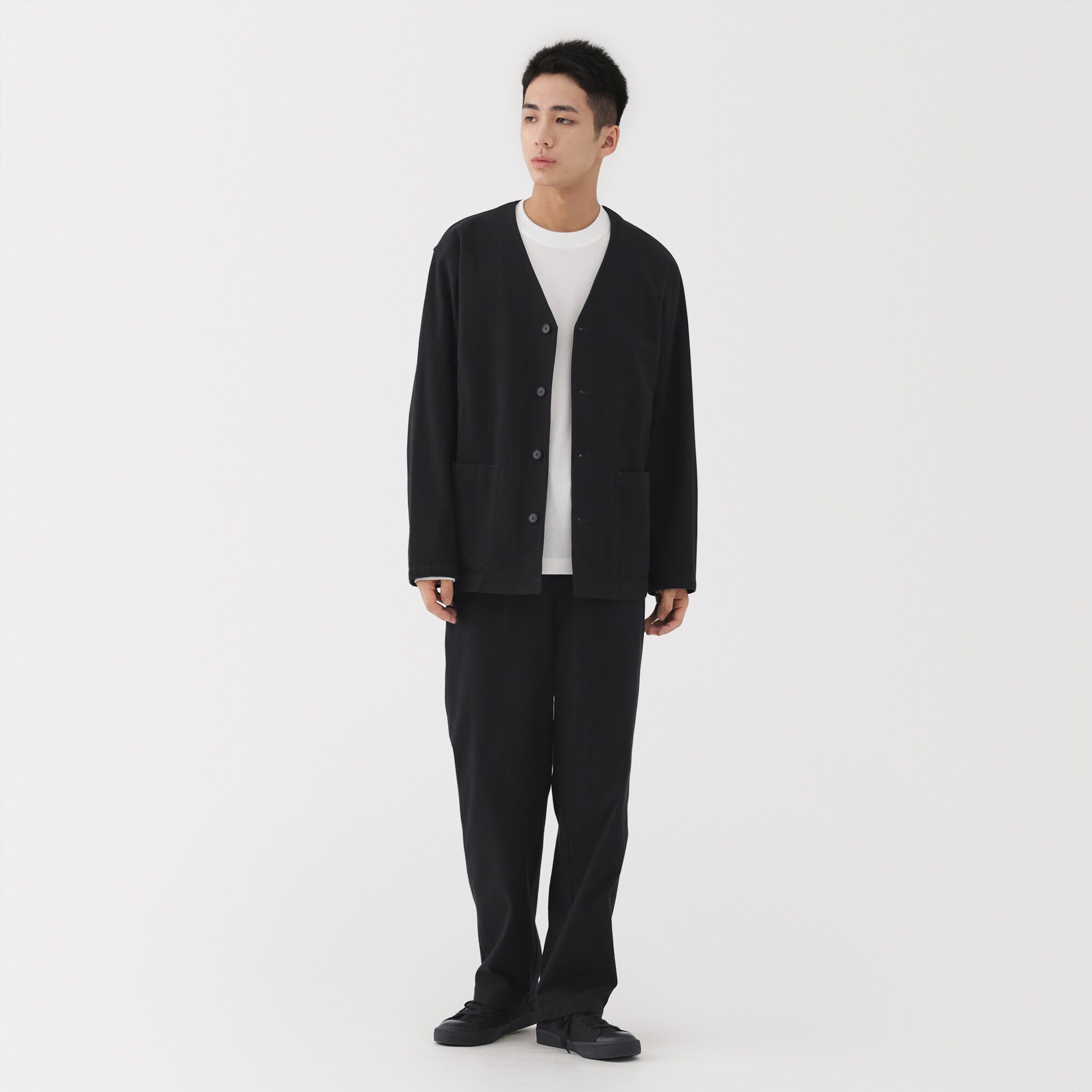 紳士　縦横ストレッチ起毛ヘリンボーン　カーディガン