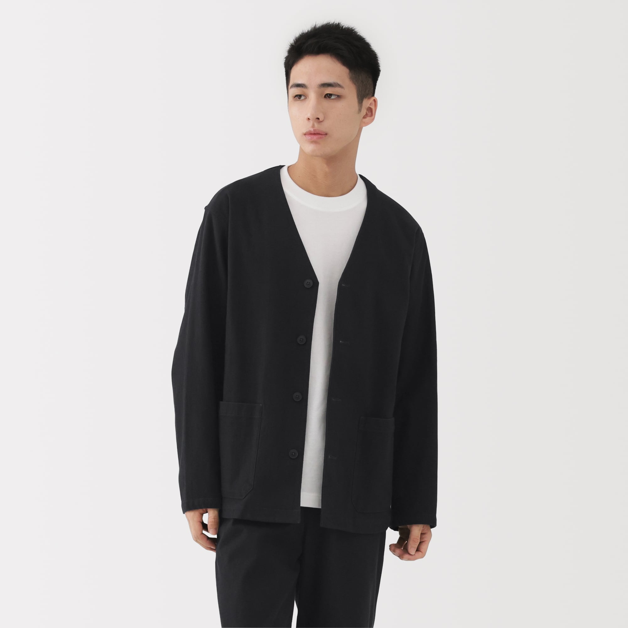 紳士　縦横ストレッチ起毛ヘリンボーン　カーディガン