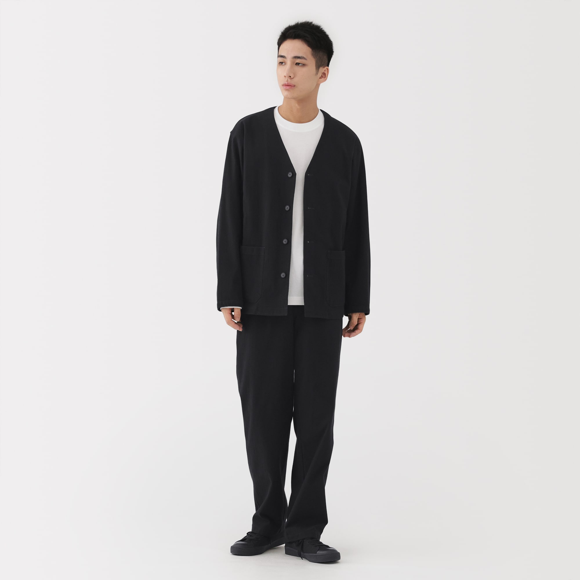 紳士　縦横ストレッチ起毛ヘリンボーン　カーディガン