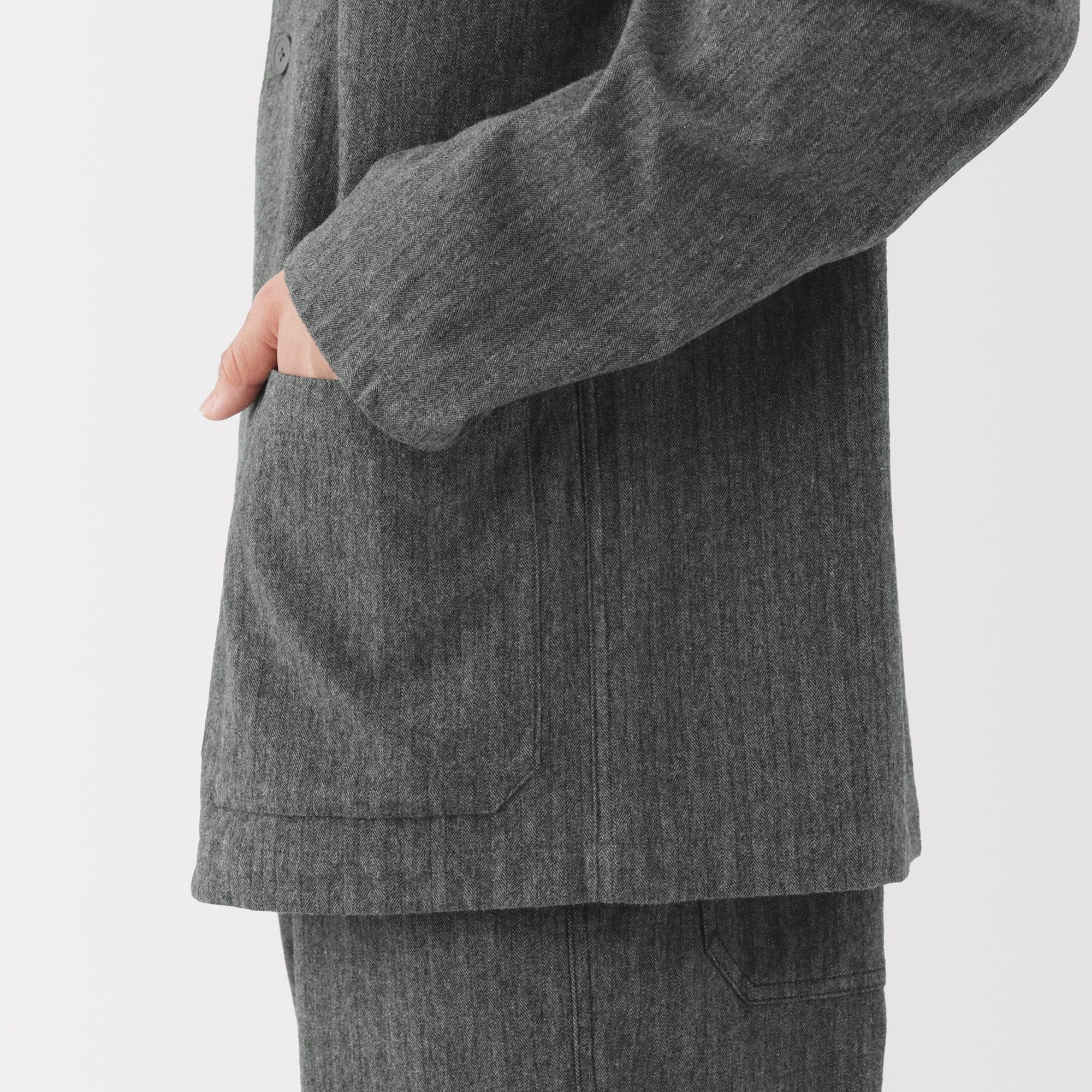 紳士　縦横ストレッチ起毛ヘリンボーン　カーディガン