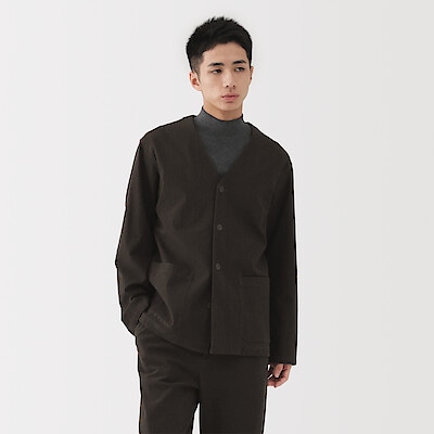 紳士　縦横ストレッチ起毛ヘリンボーン　カーディガン