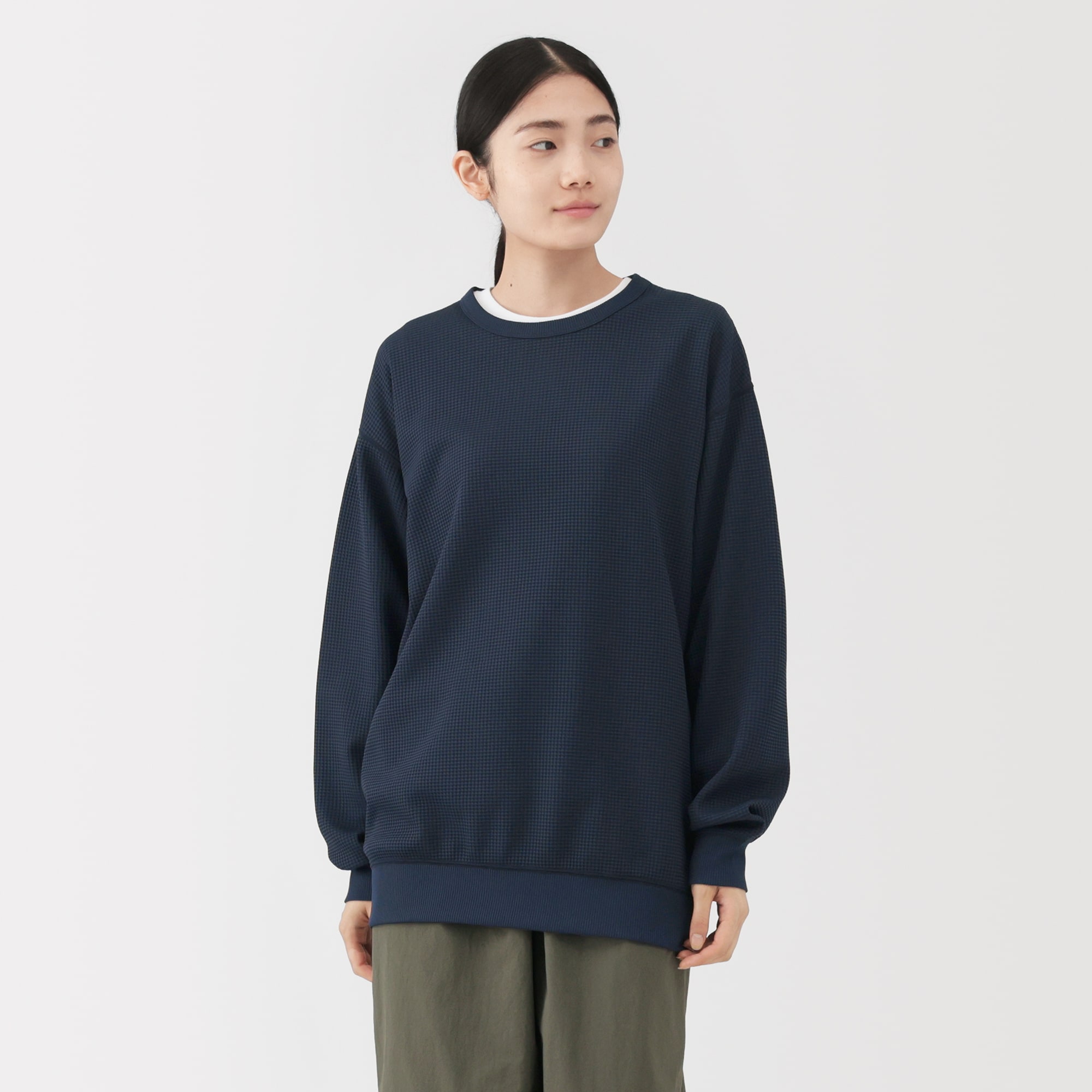 紳士　ＵＶカット乾きやすいワッフルクルーネック長袖Ｔシャツ