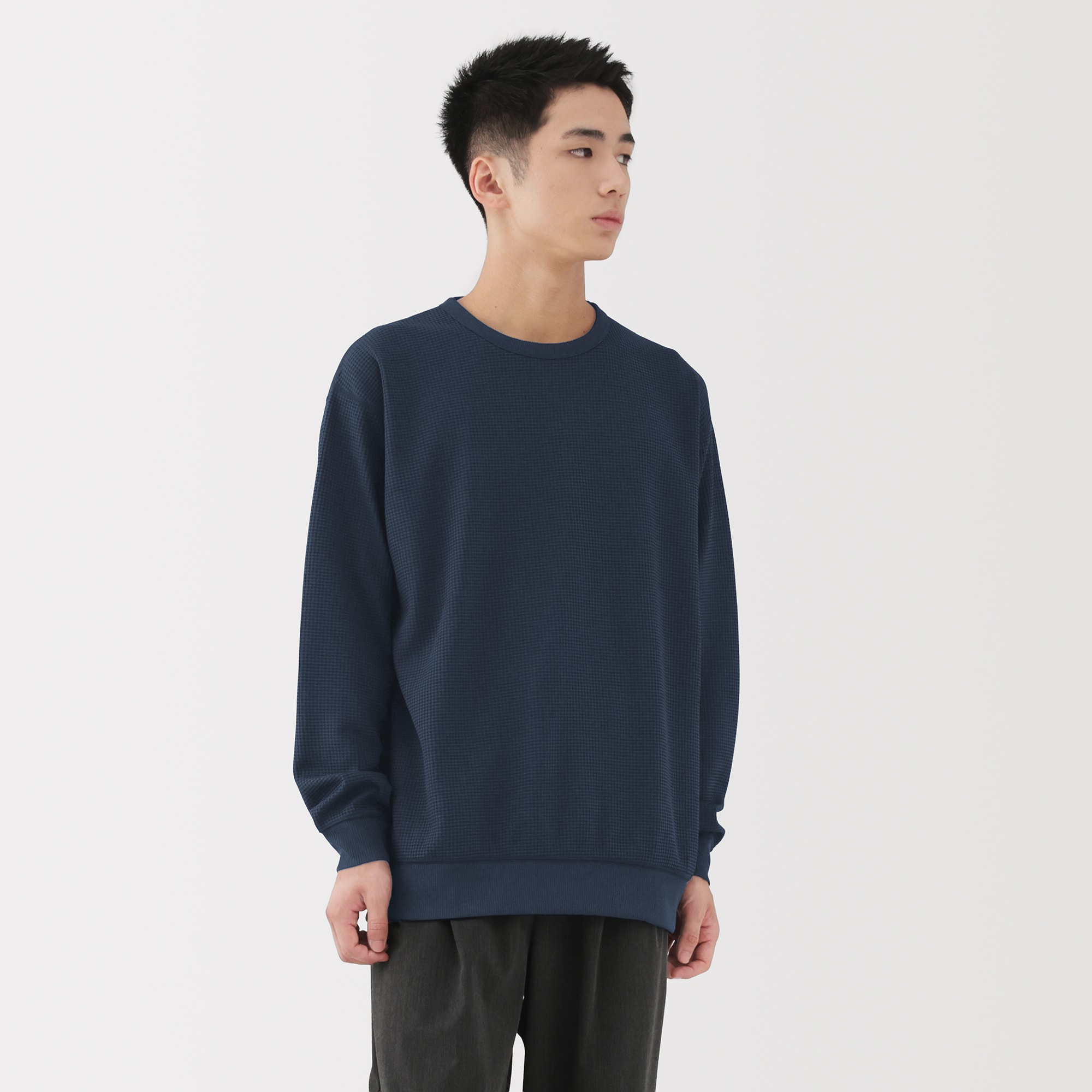 今期完売 B&amp;Y サマール ワッフルカットソー 紳士 UVカット乾きやすいワッフルクルーネック長袖Tシャツ | 無印良品