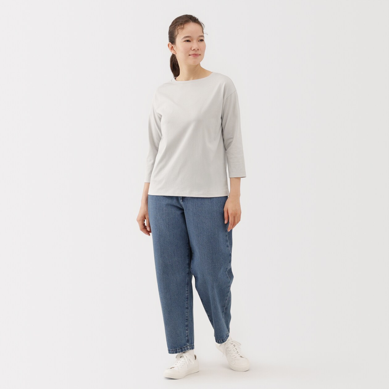 婦人　天竺編みボートネック七分袖Ｔシャツ