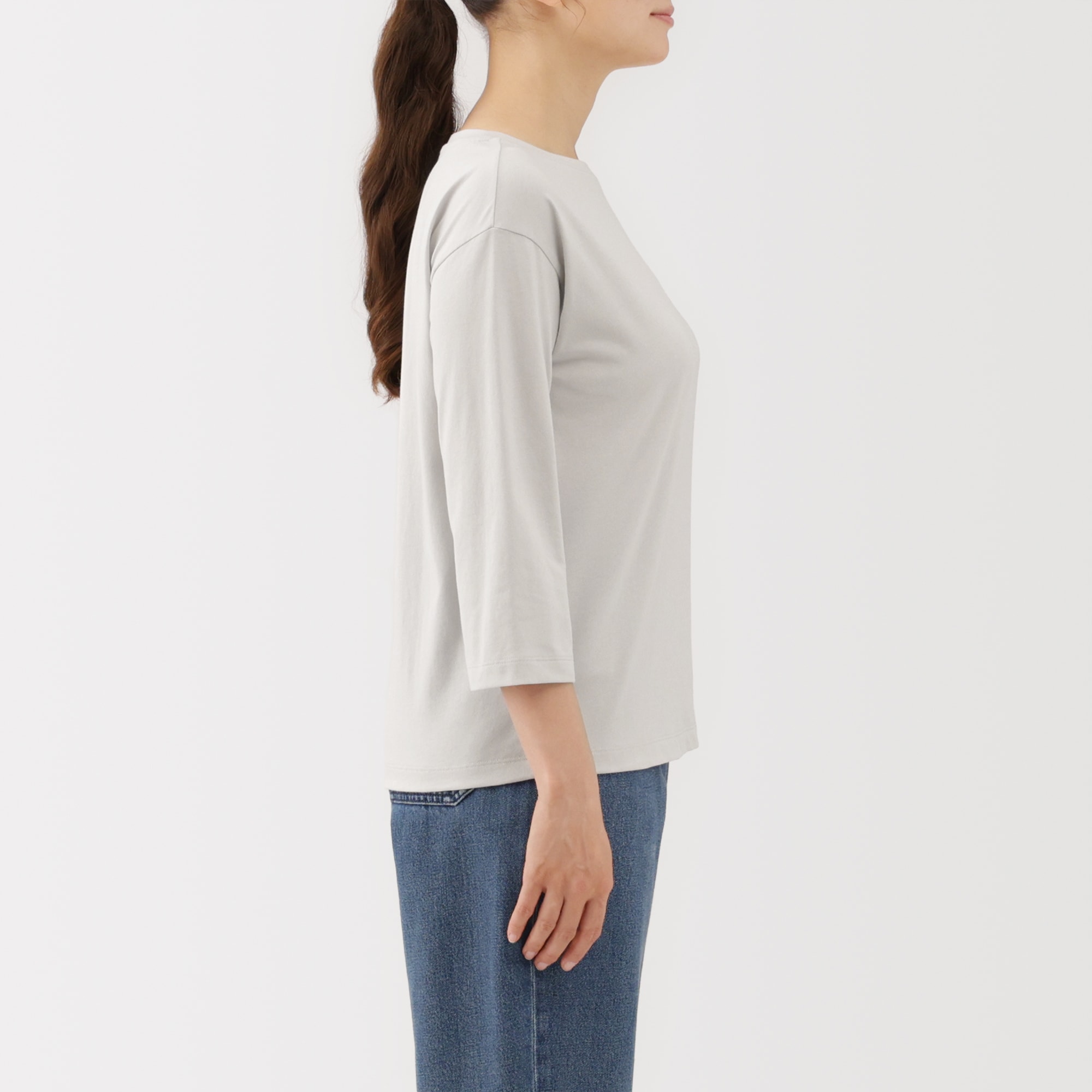 婦人　天竺編みボートネック七分袖Ｔシャツ