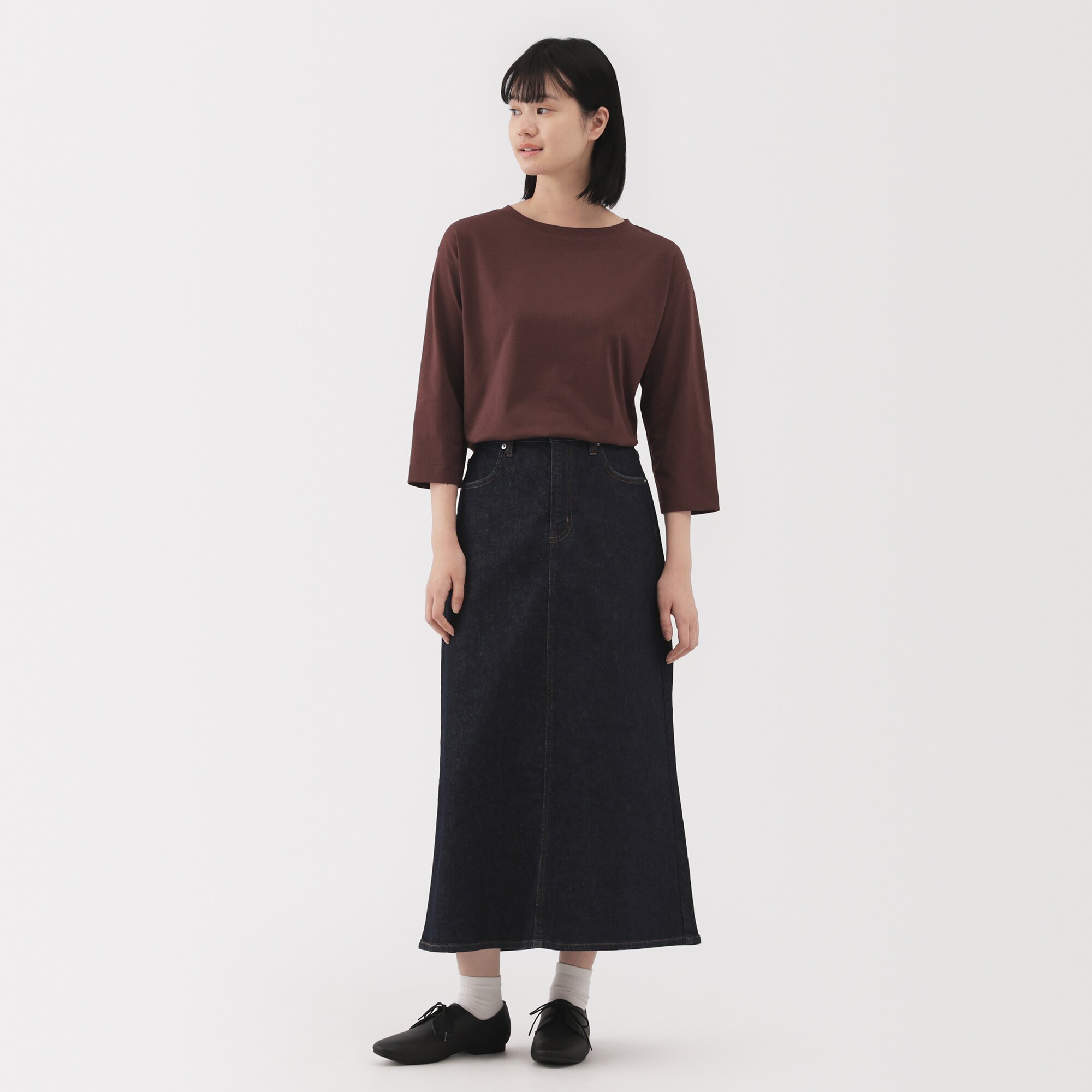 婦人　天竺編みボートネック七分袖Ｔシャツ