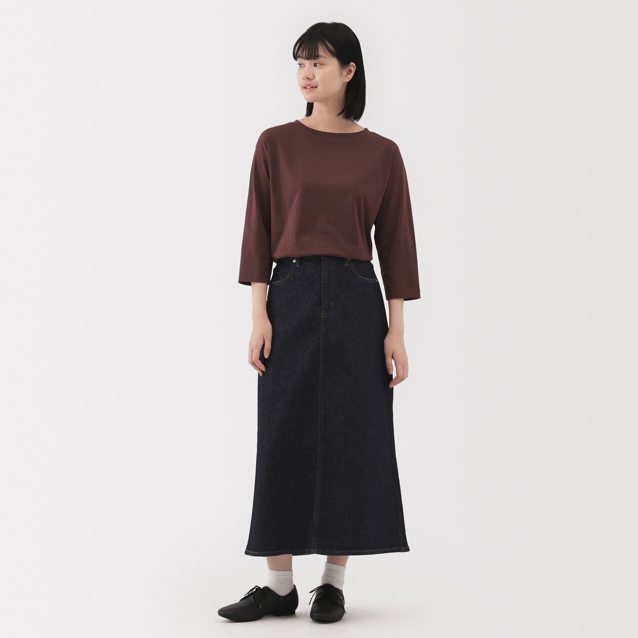 婦人　天竺編みボートネック七分袖Ｔシャツ