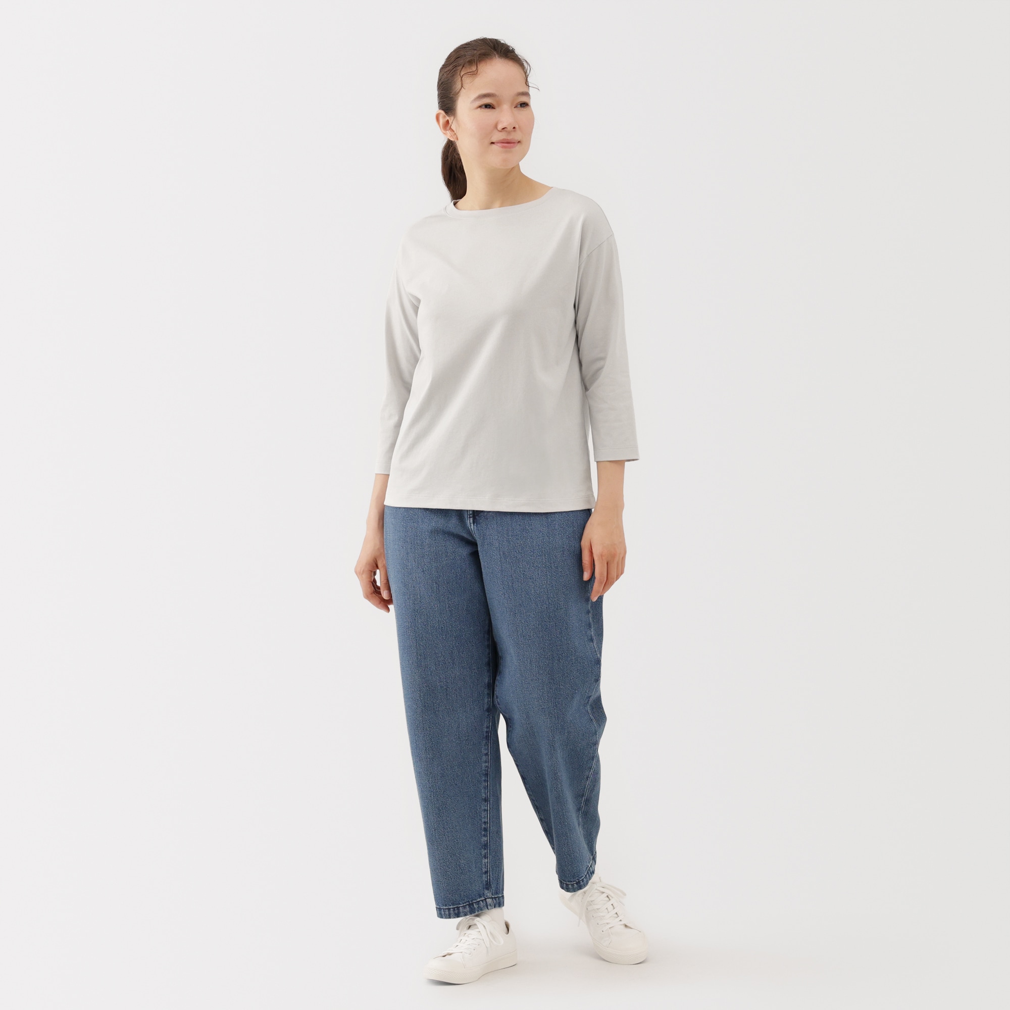 婦人　天竺編みボートネック七分袖Ｔシャツ