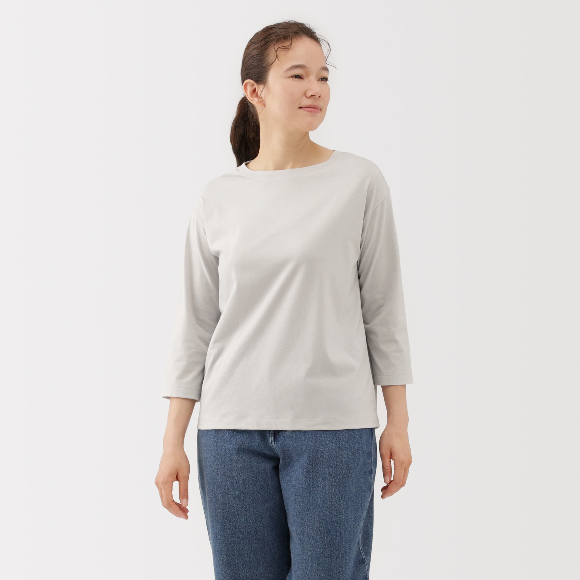 婦人　天竺編みボートネック七分袖Ｔシャツ