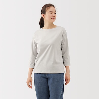 婦人　天竺編みボートネック七分袖Ｔシャツ