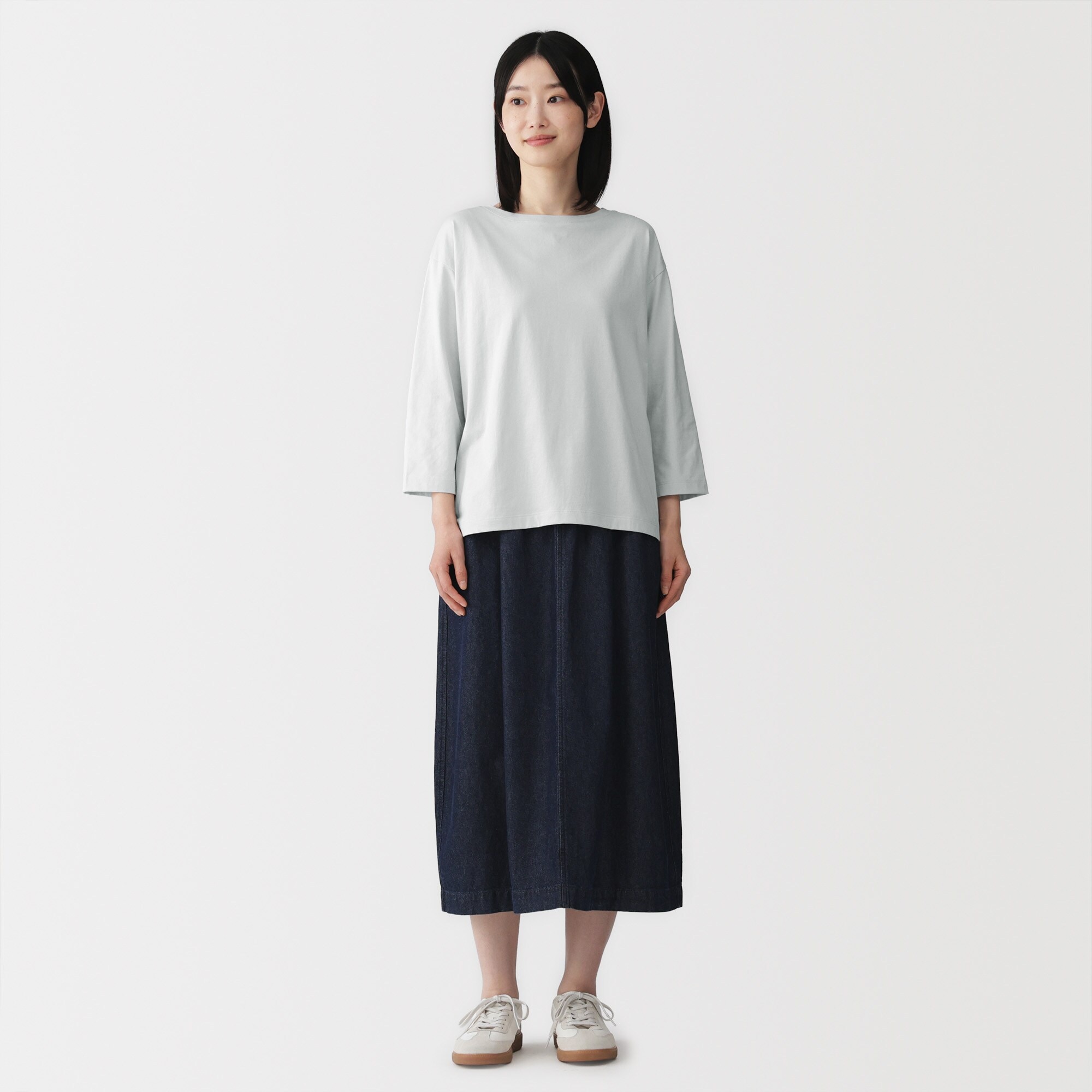婦人　天竺編みボートネック七分袖Ｔシャツ