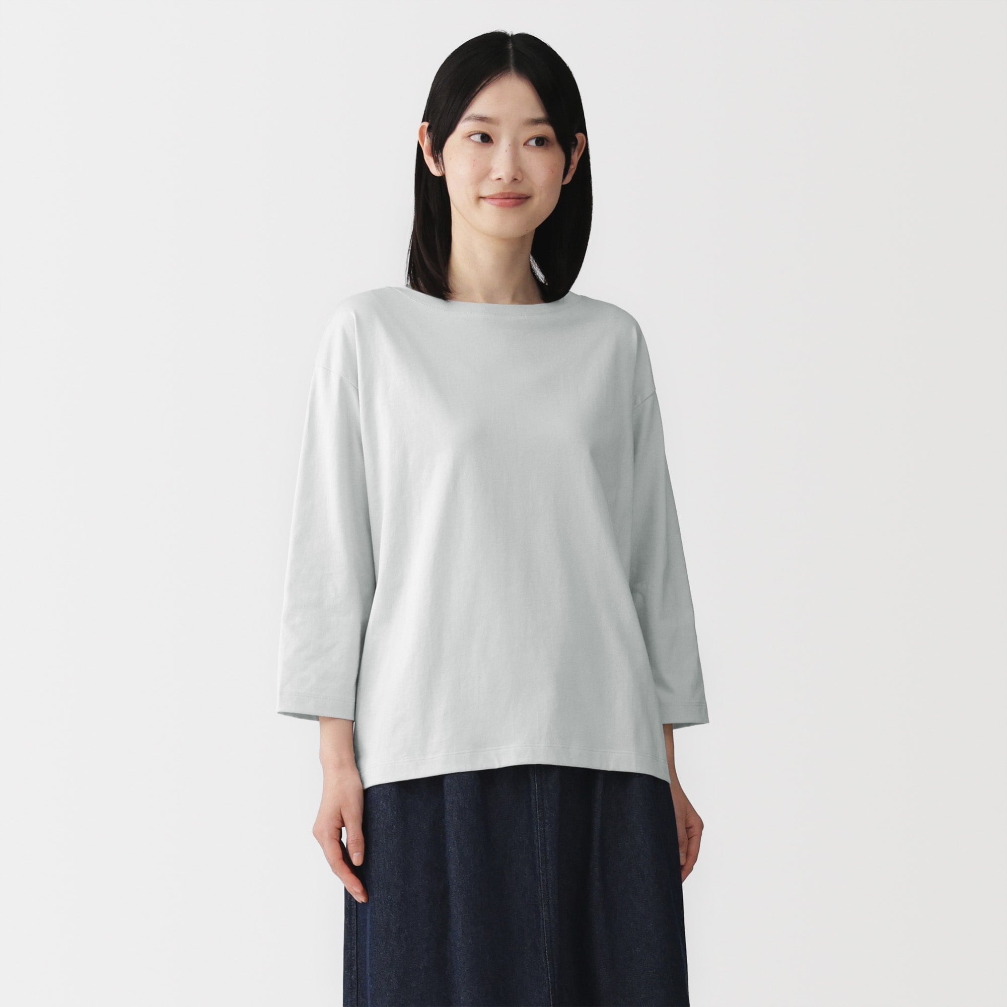 婦人　天竺編みボートネック七分袖Ｔシャツ