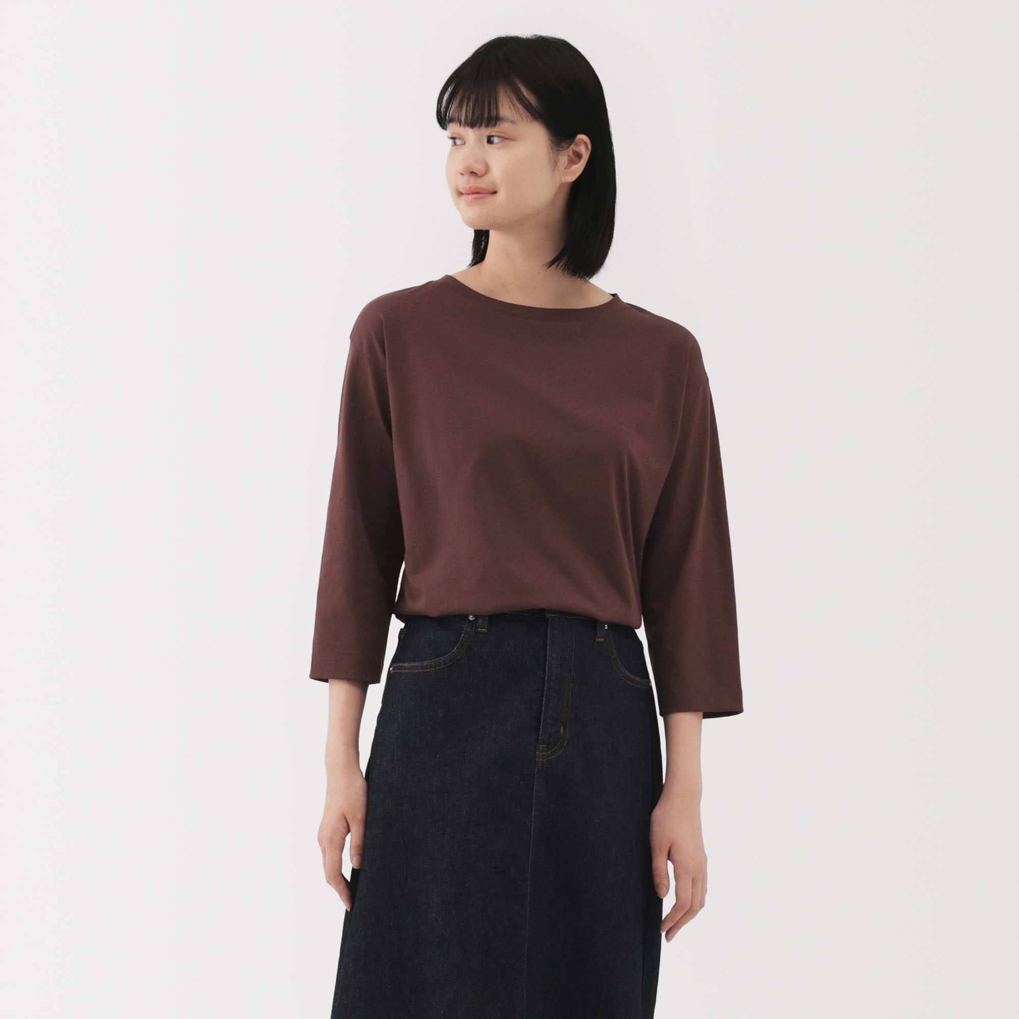 婦人　天竺編みボートネック七分袖Ｔシャツ