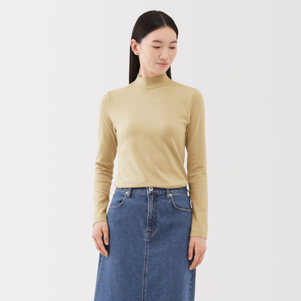 婦人　起毛フライス編みハイネック長袖Ｔシャツ