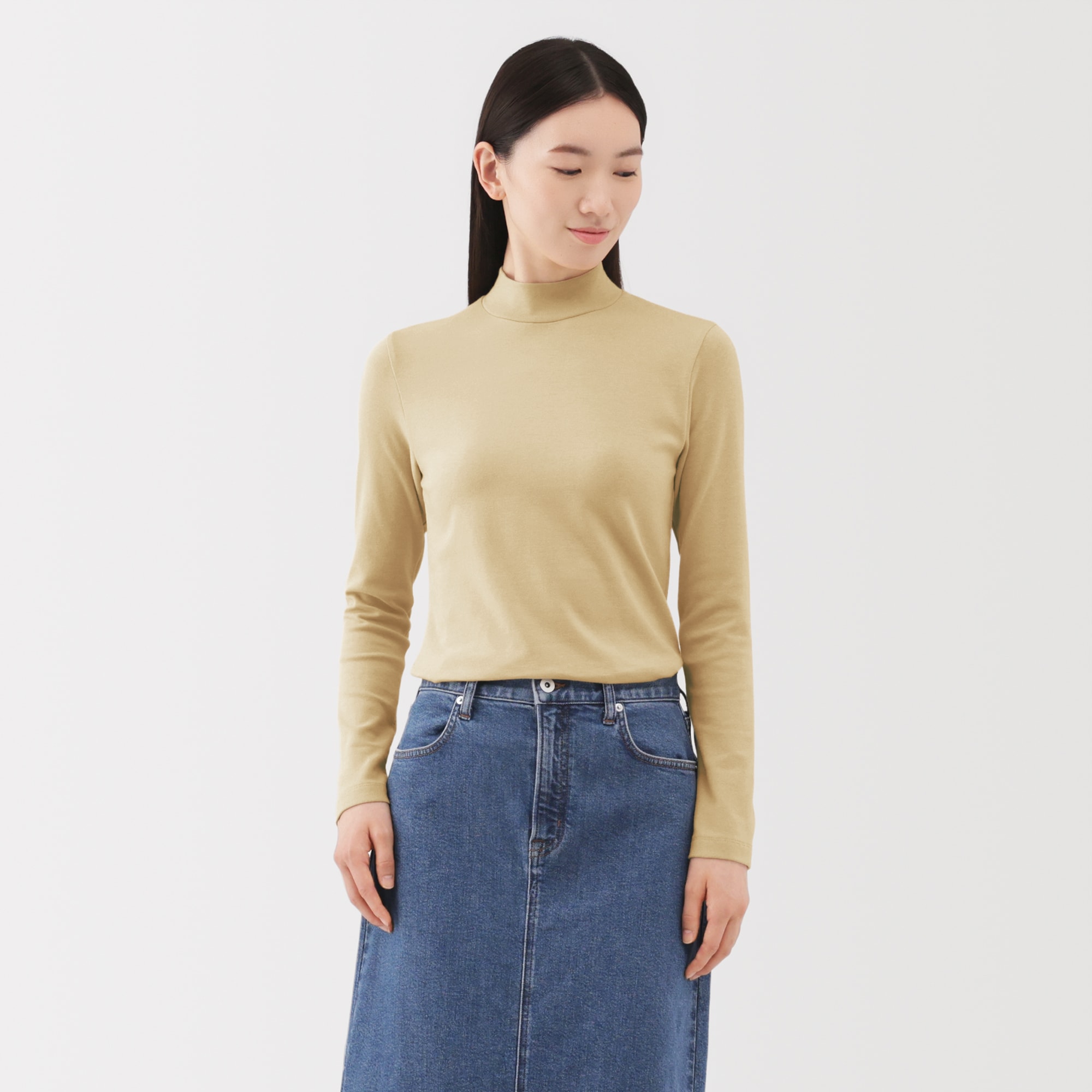 婦人 起毛フライス編みハイネック長袖Tシャツ | 無印良品