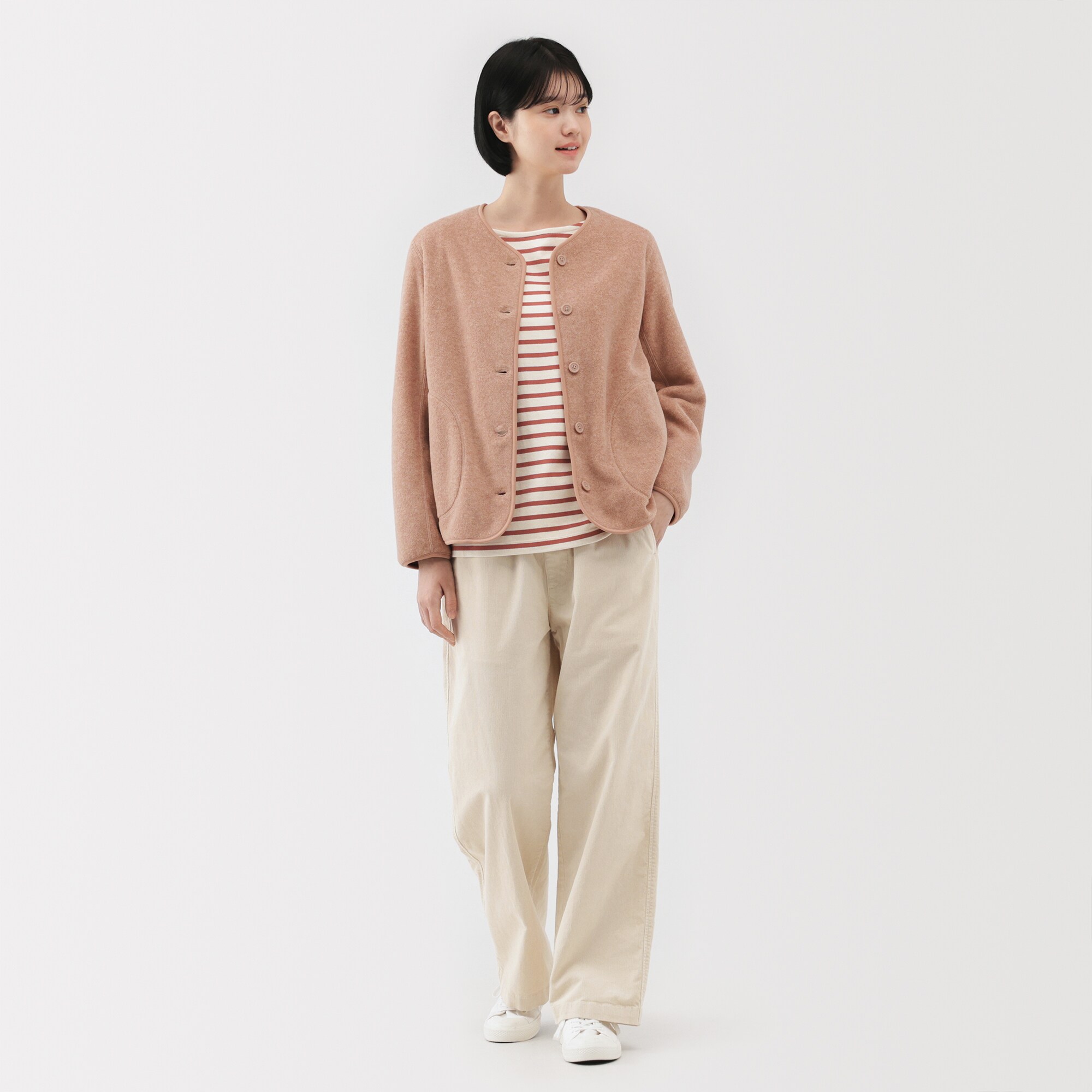 婦人　素材に還るフリースカーディガン