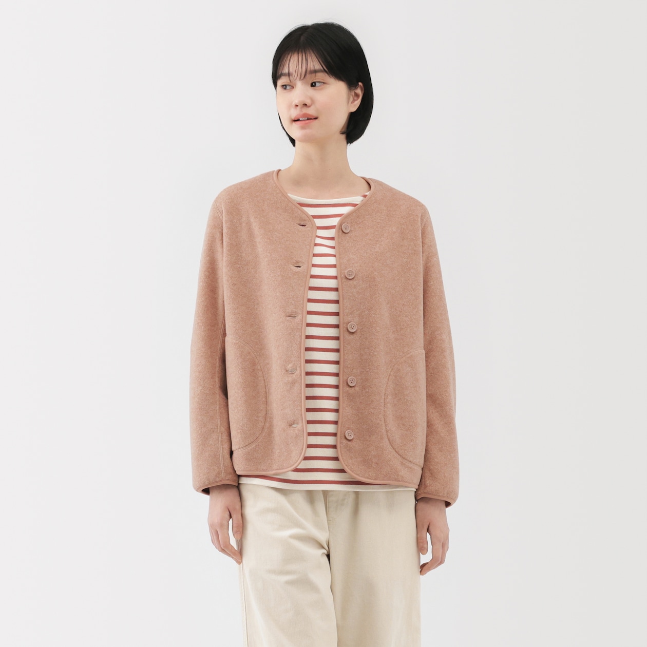 婦人　素材に還るフリースカーディガン