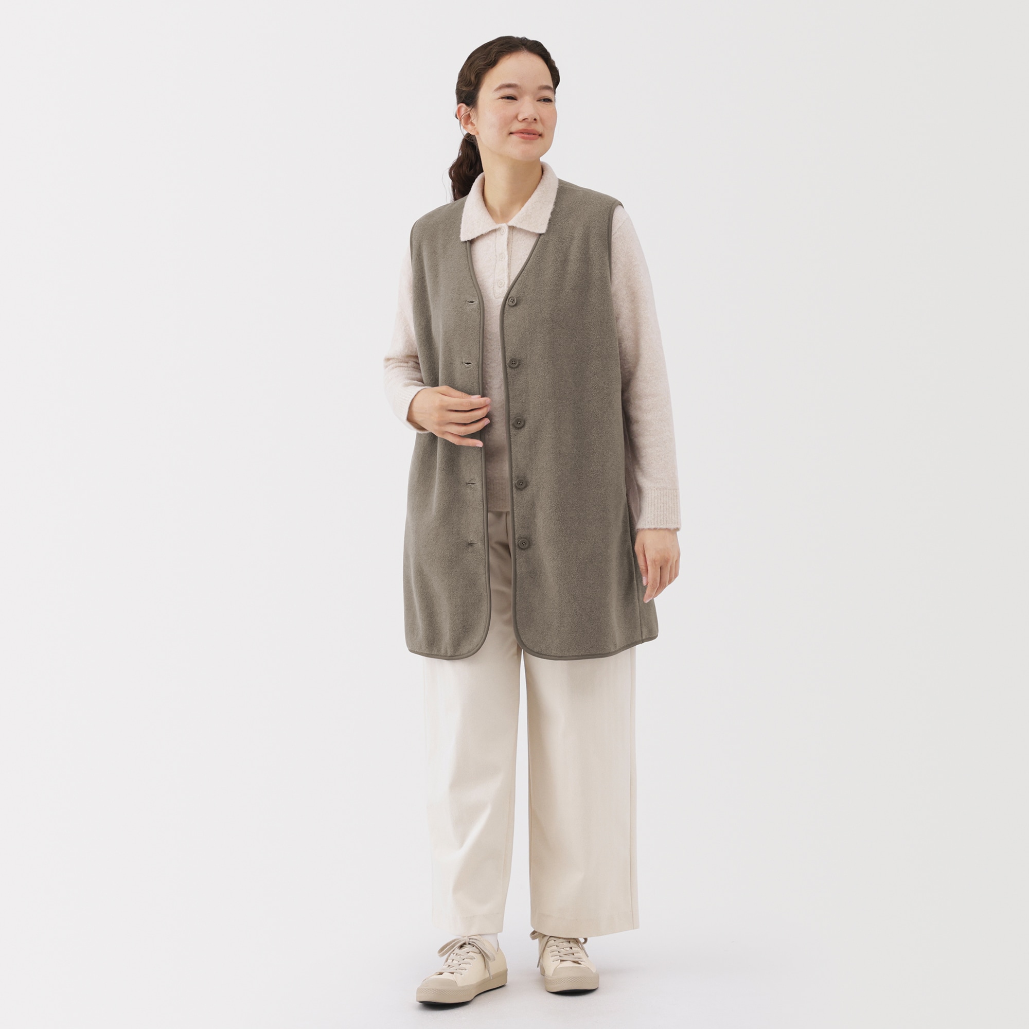 婦人　素材に還るフリースロングベスト