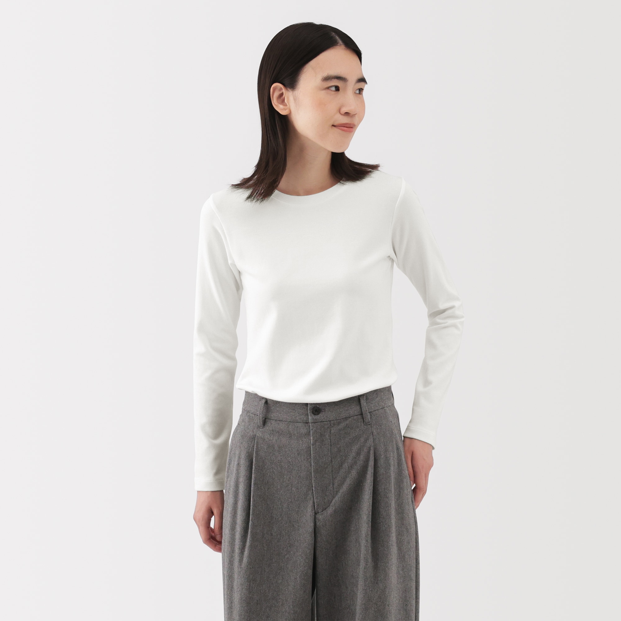 婦人 起毛フライス編みクルーネック長袖Tシャツ | 無印良品