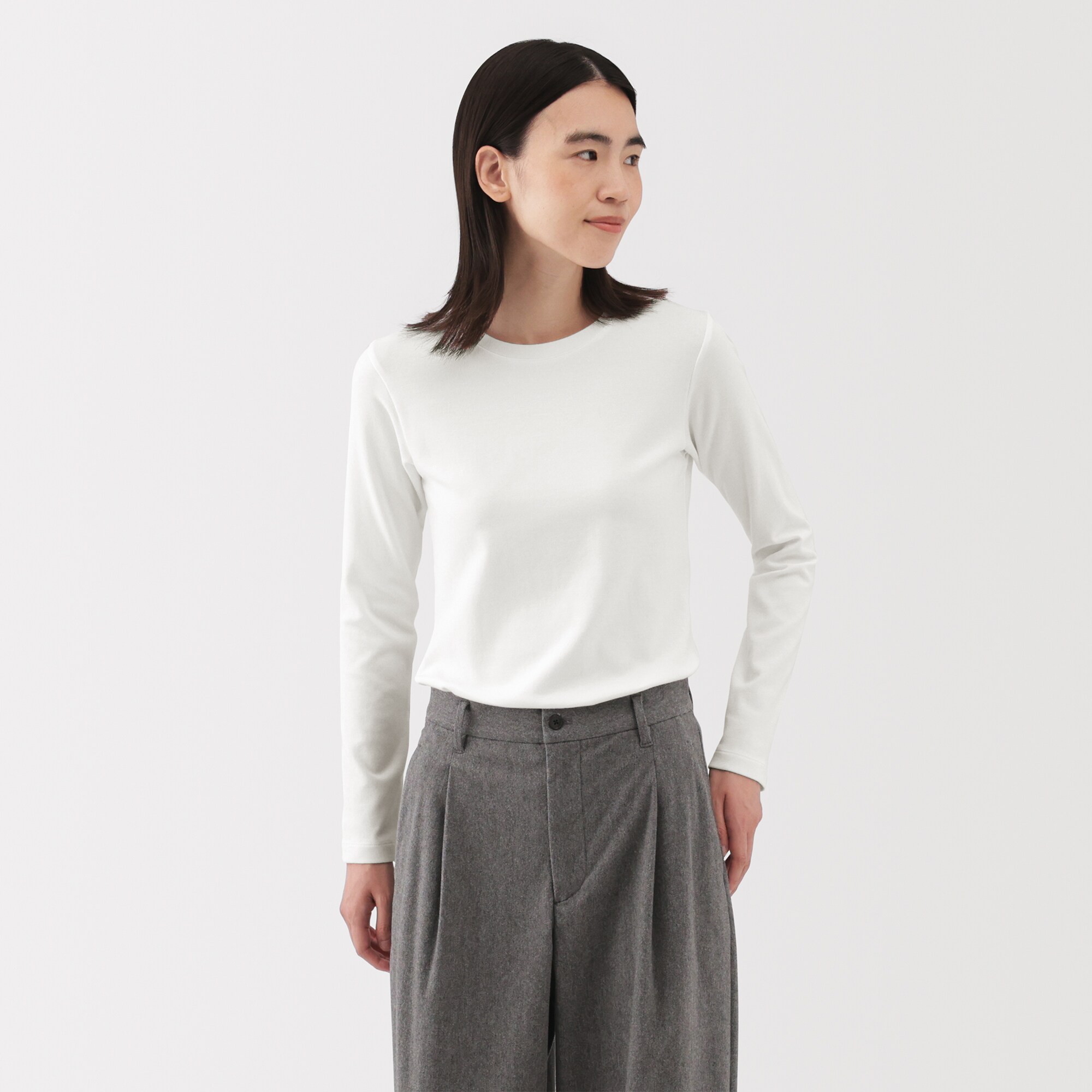 婦人　起毛フライス編みクルーネック長袖Ｔシャツ