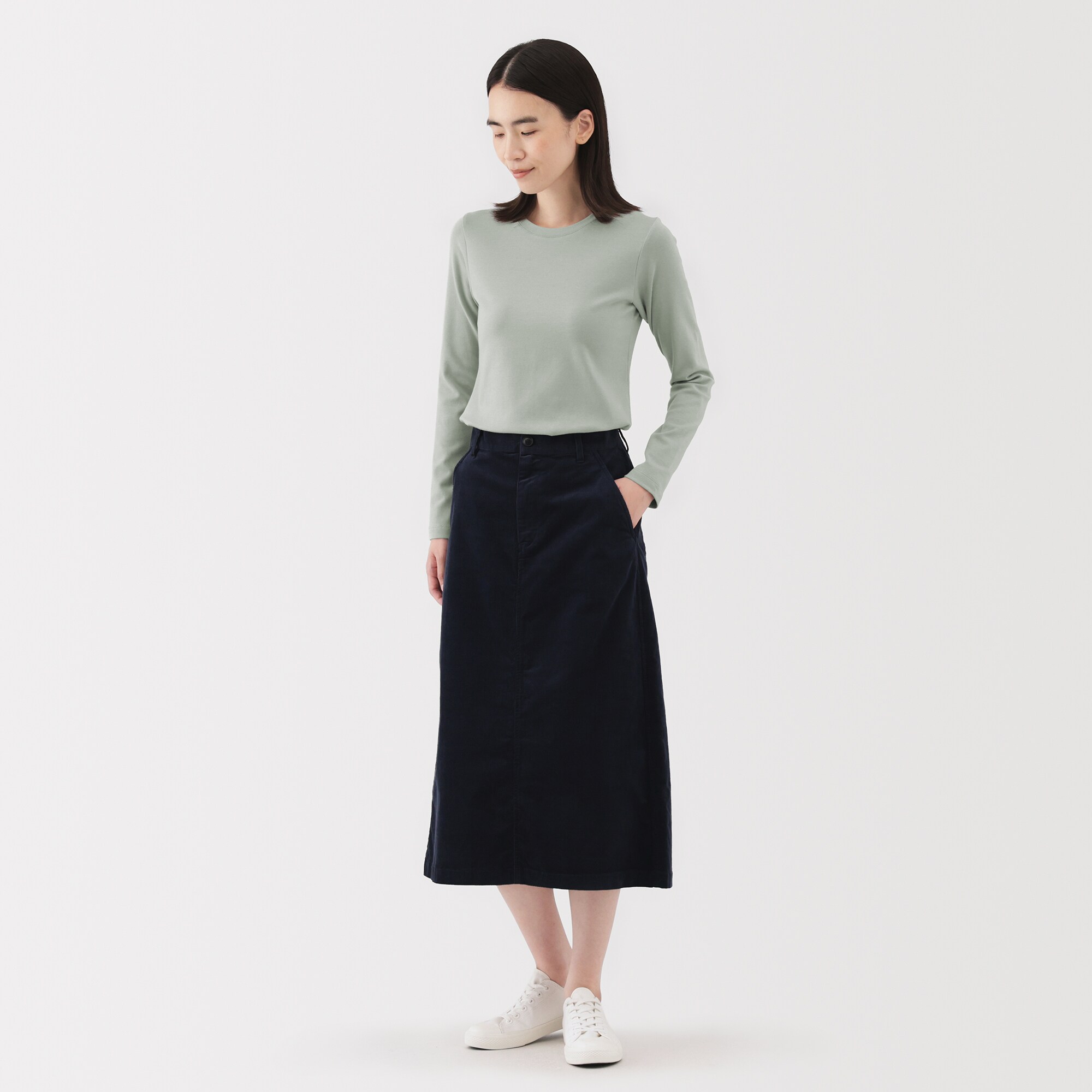 婦人　起毛フライス編みクルーネック長袖Ｔシャツ