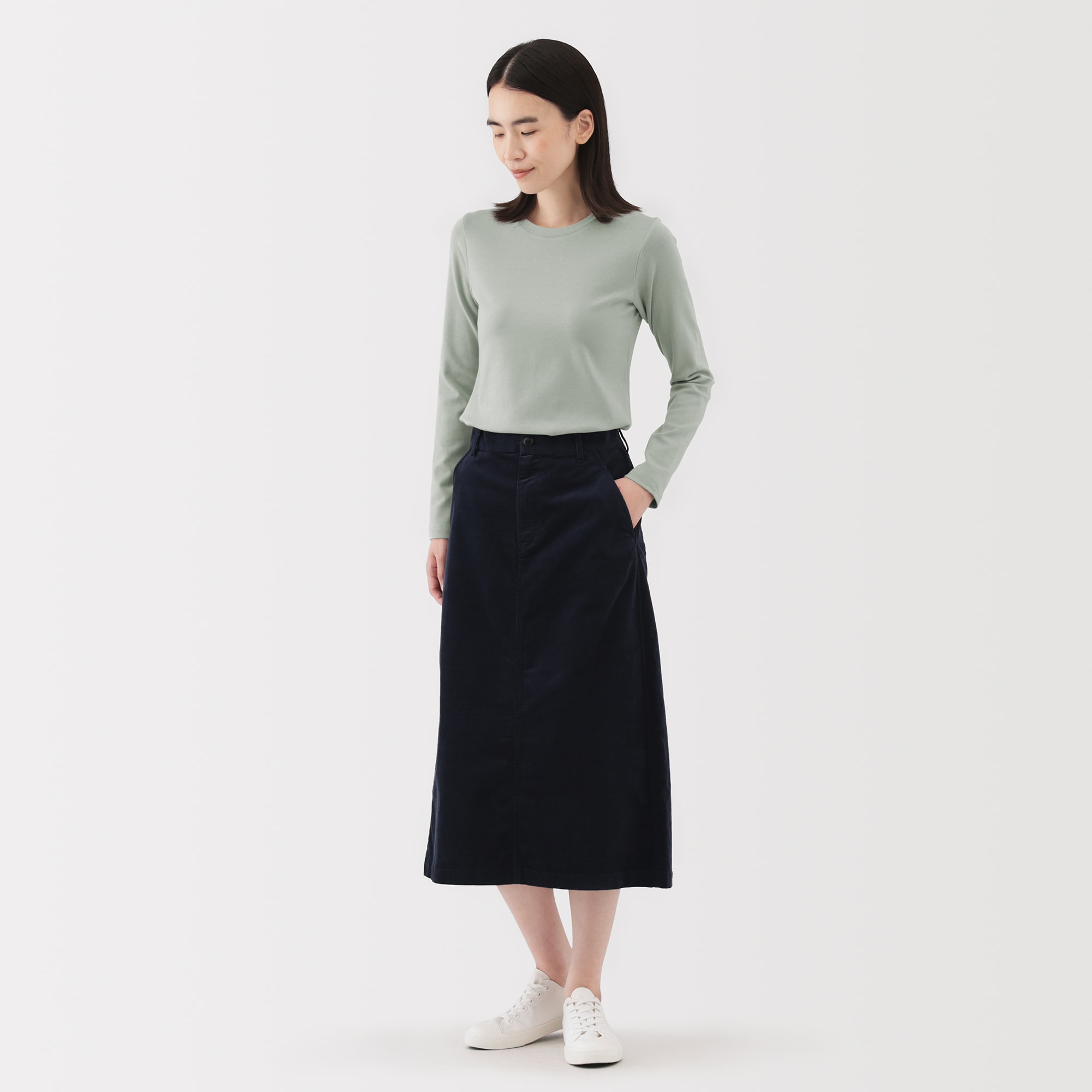 婦人　起毛フライス編みクルーネック長袖Ｔシャツ