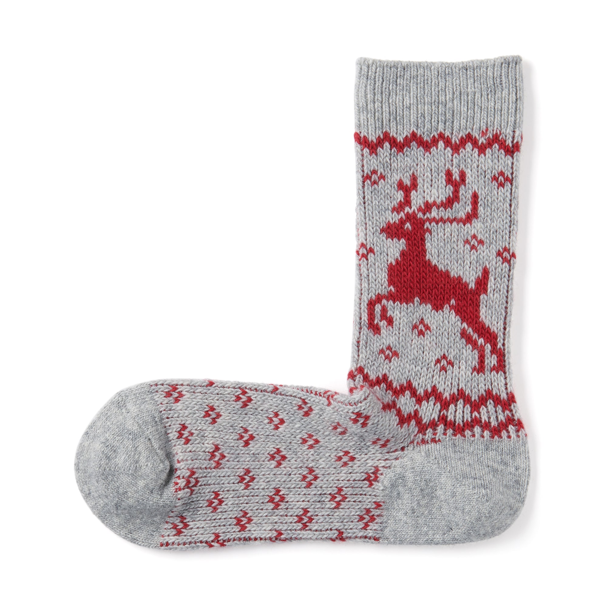 婦人 足なり直角 履き口やわらか ウール混トナカイ柄 靴下 | 無印良品