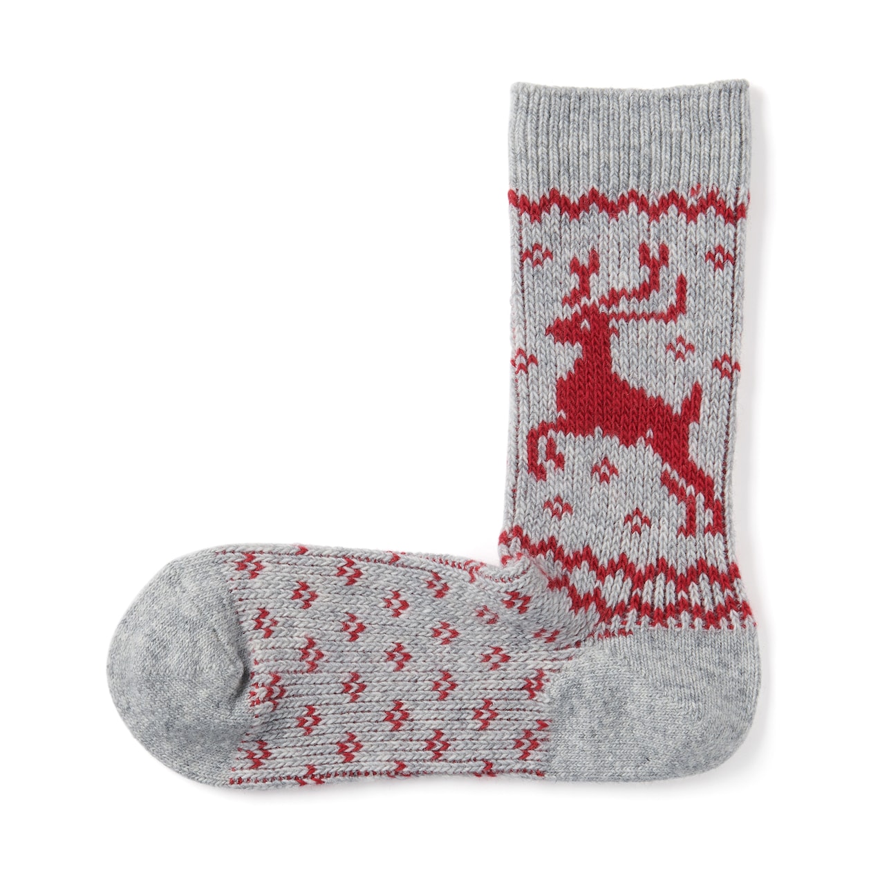 婦人　足なり直角　履き口やわらか　ウール混トナカイ柄　靴下