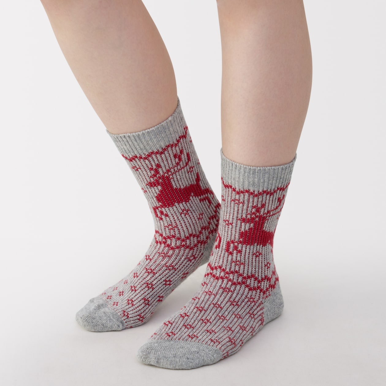 婦人　足なり直角　履き口やわらか　ウール混トナカイ柄　靴下