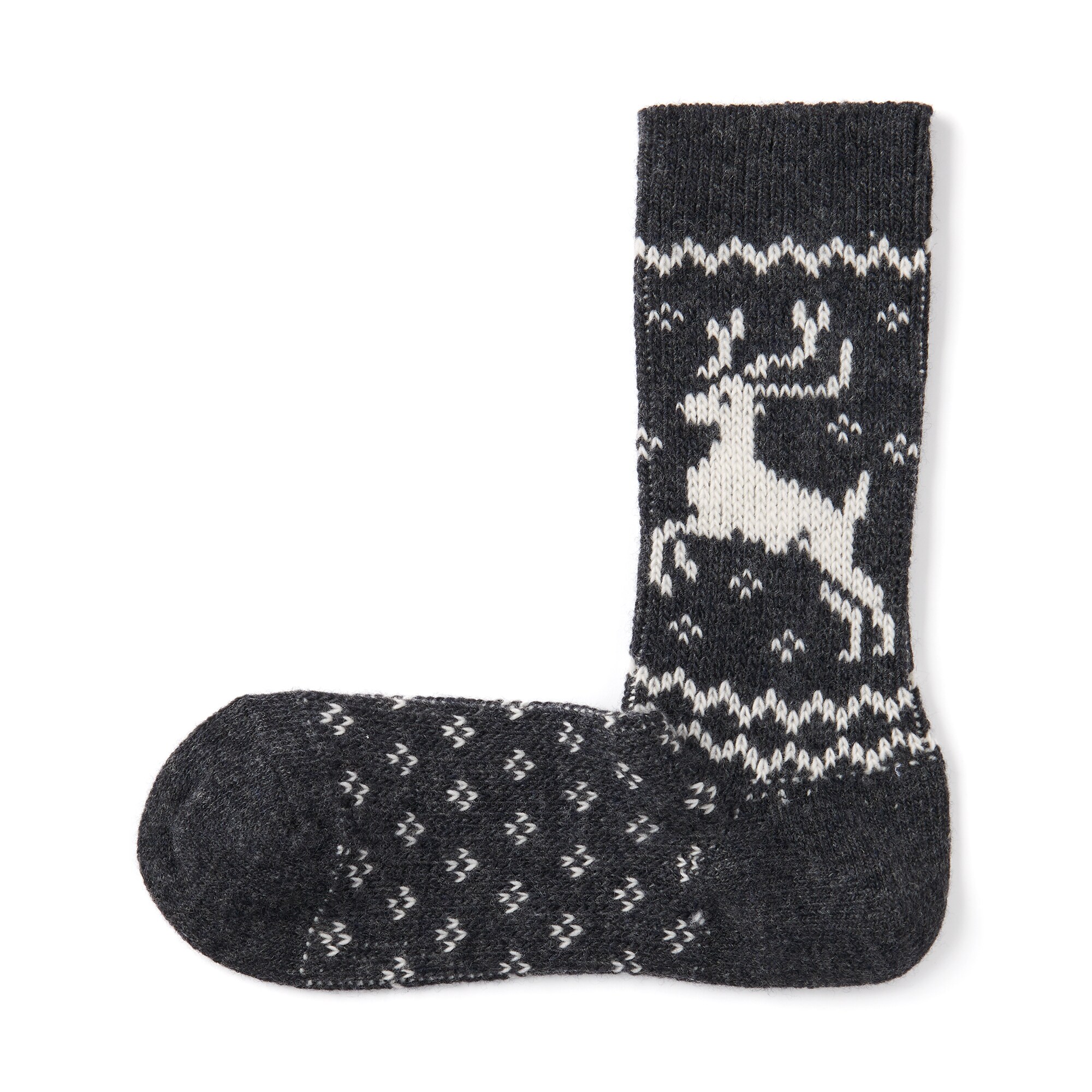 婦人　足なり直角　履き口やわらか　ウール混トナカイ柄　靴下