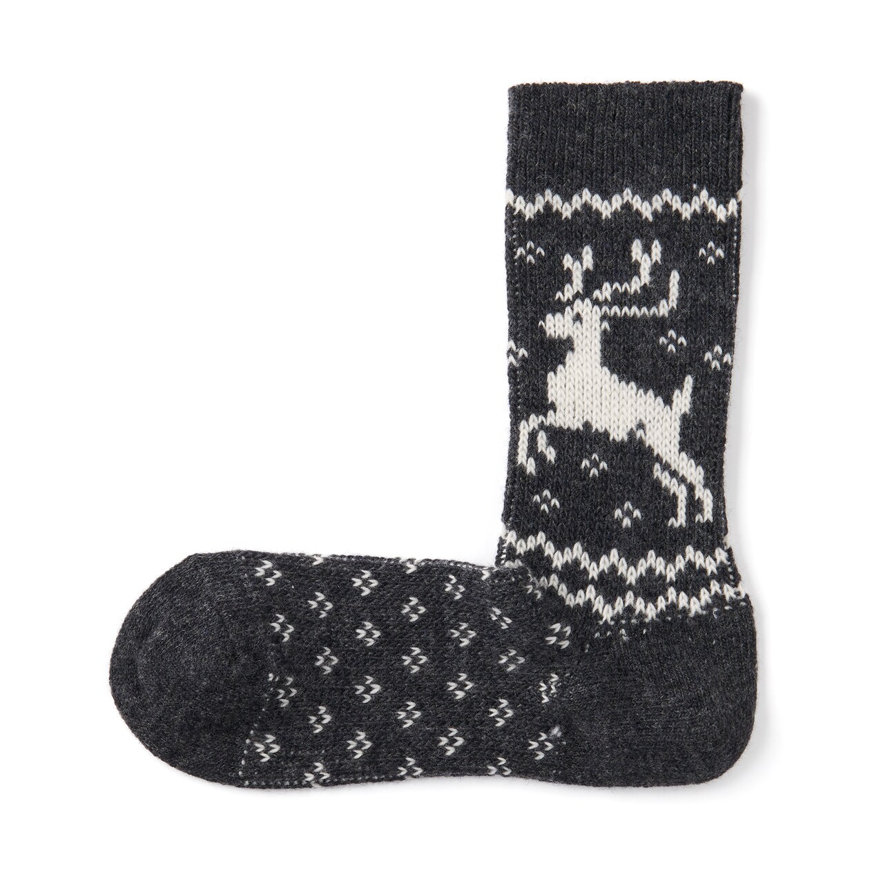 婦人　足なり直角　履き口やわらか　ウール混トナカイ柄　靴下