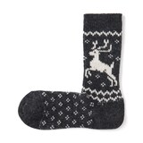 婦人　足なり直角　履き口やわらか　ウール混トナカイ柄　靴下