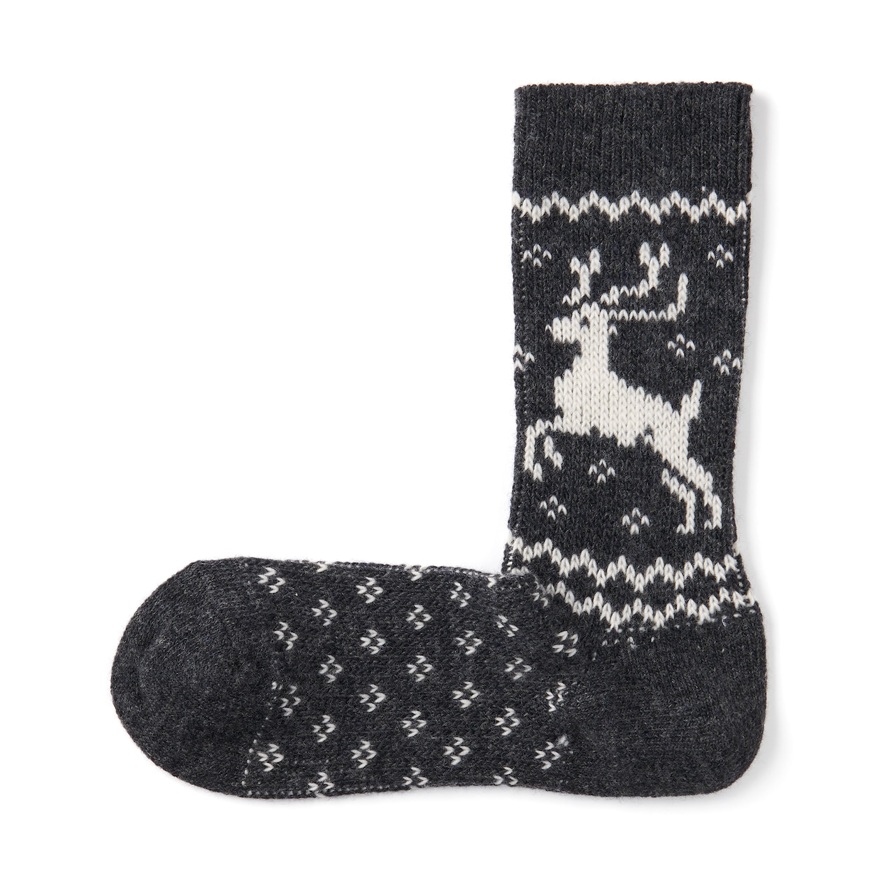 婦人　足なり直角　履き口やわらか　ウール混トナカイ柄　靴下