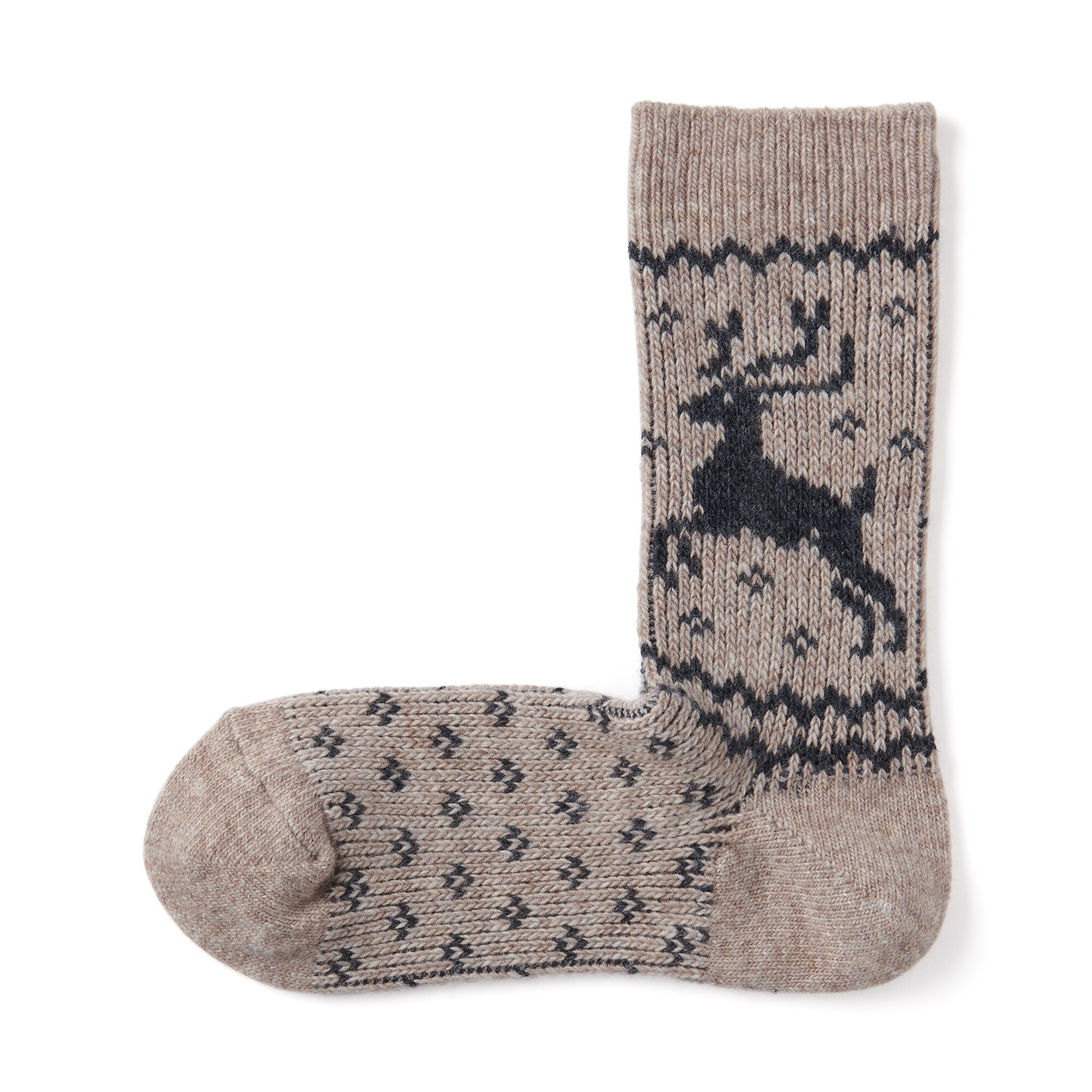 婦人　足なり直角　履き口やわらか　ウール混トナカイ柄　靴下