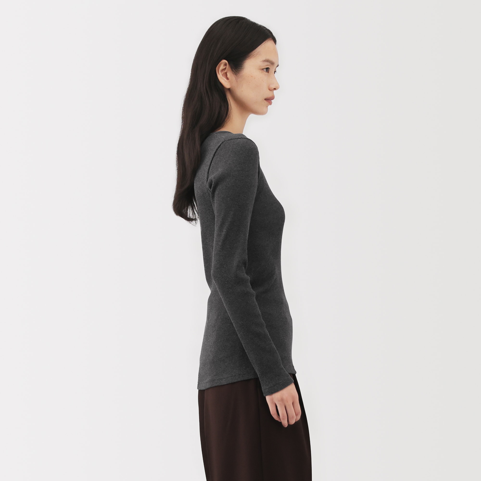 婦人　コットンカシミヤリブクルーネックＴシャツ