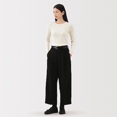婦人　コットンカシミヤリブクルーネックＴシャツ