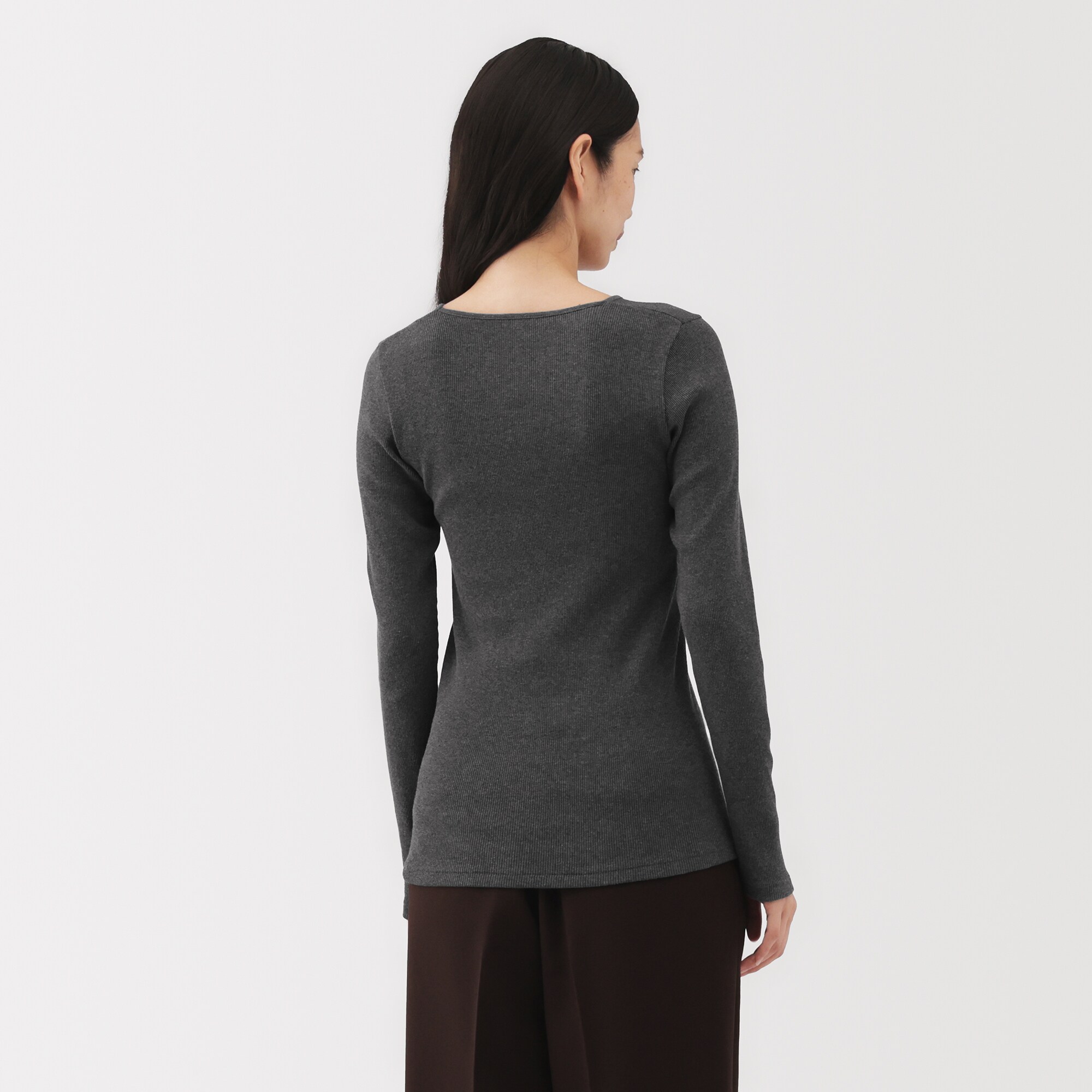 婦人　コットンカシミヤリブクルーネックＴシャツ