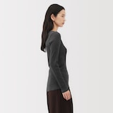 婦人　コットンカシミヤリブクルーネックＴシャツ