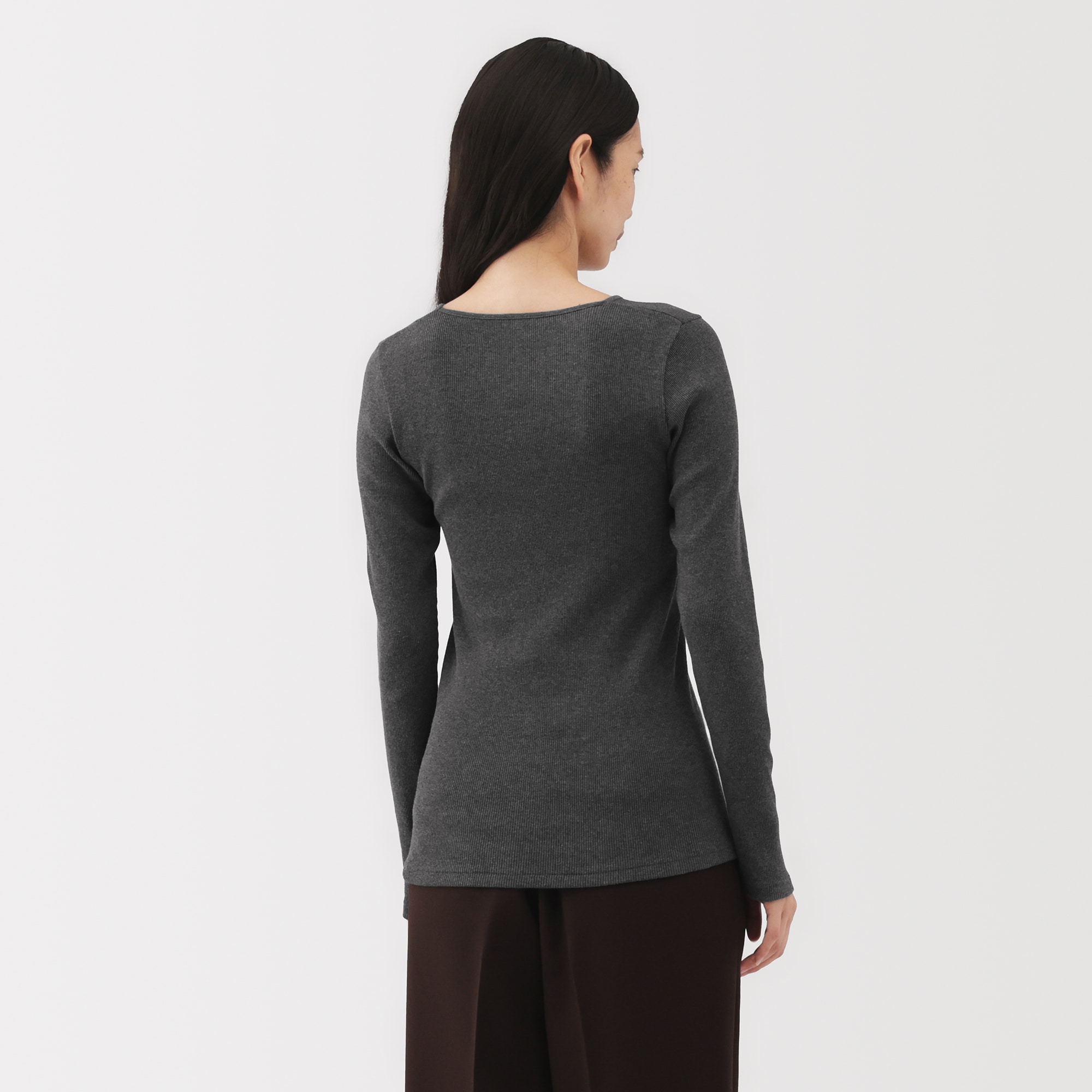 婦人　コットンカシミヤリブクルーネックＴシャツ