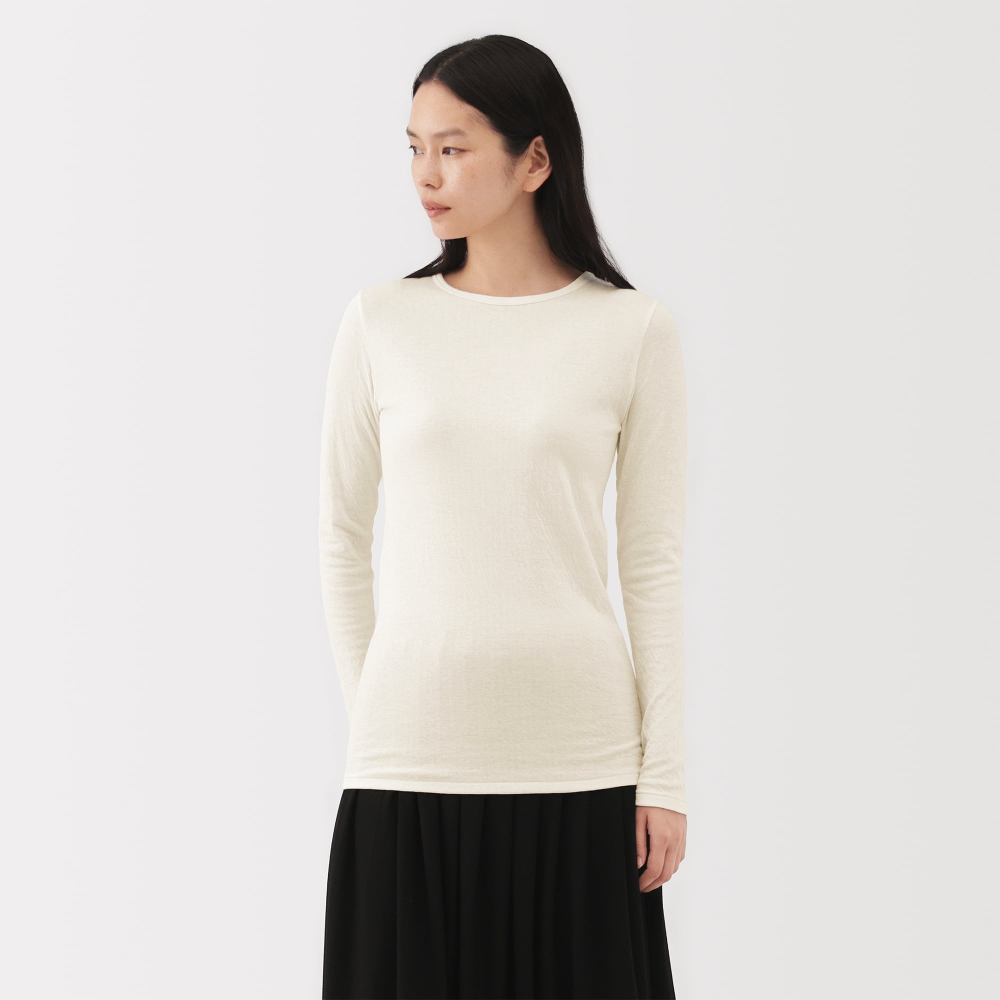 婦人　コットンカシミヤクルーネックＴシャツ