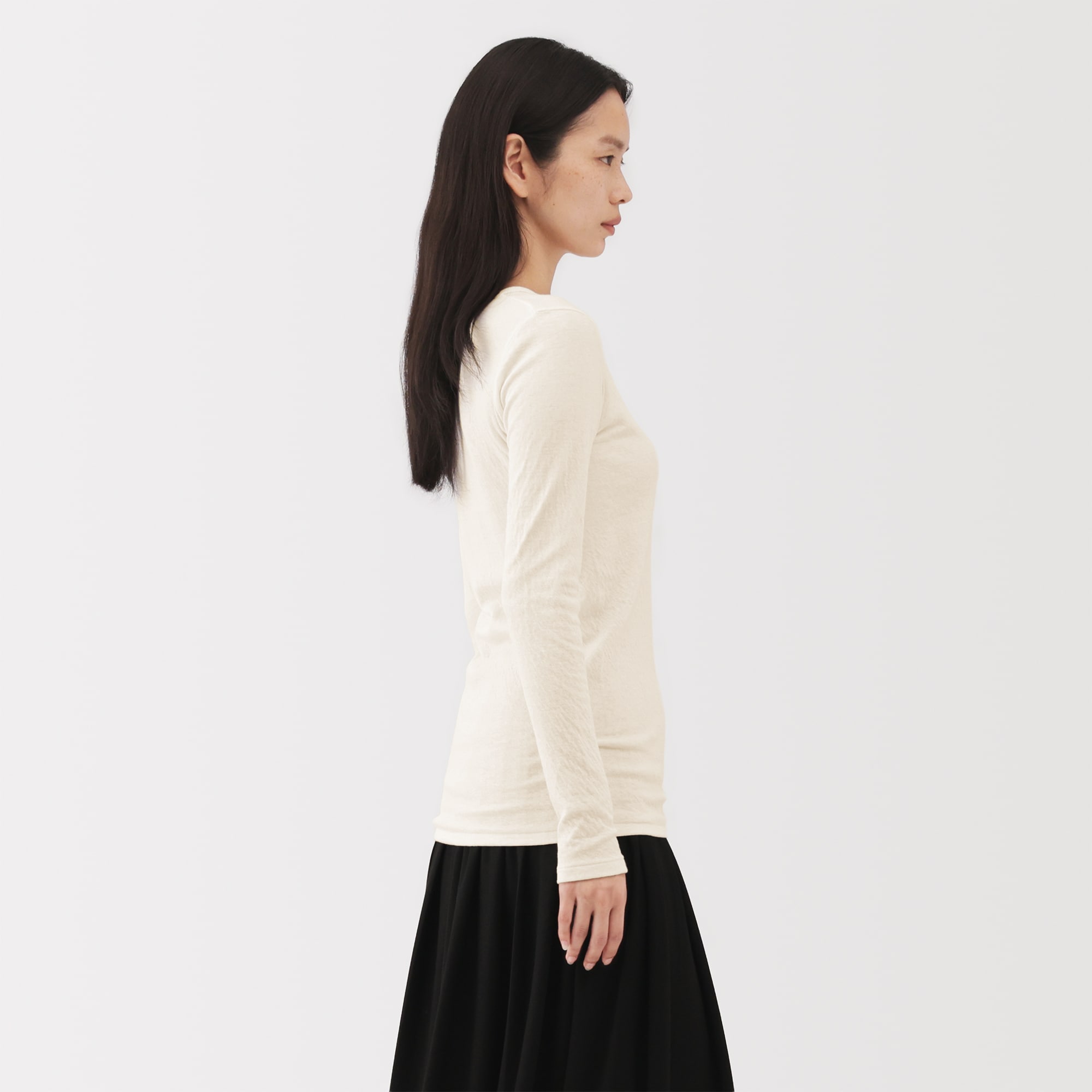 婦人　コットンカシミヤクルーネックＴシャツ