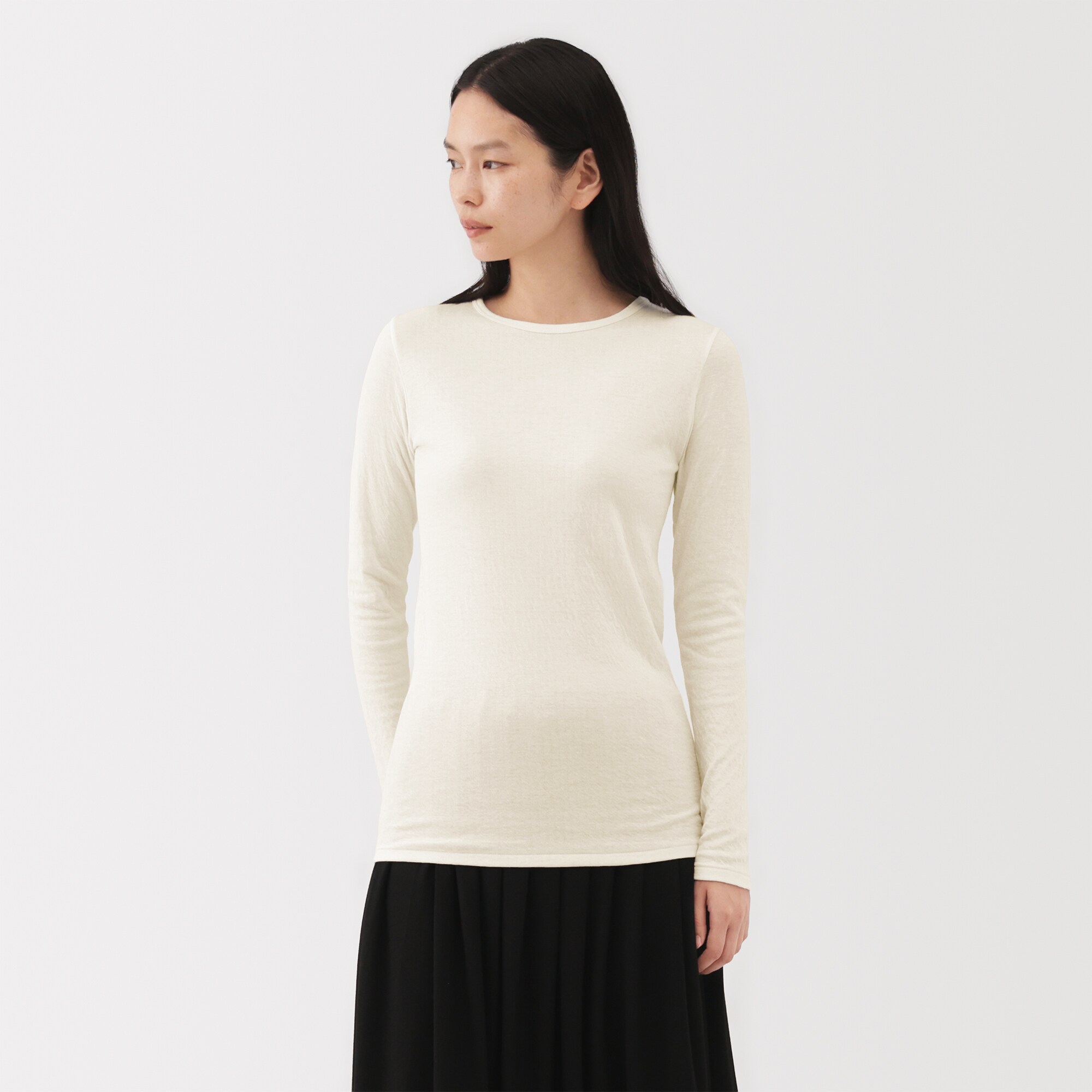 婦人　コットンカシミヤクルーネックＴシャツ