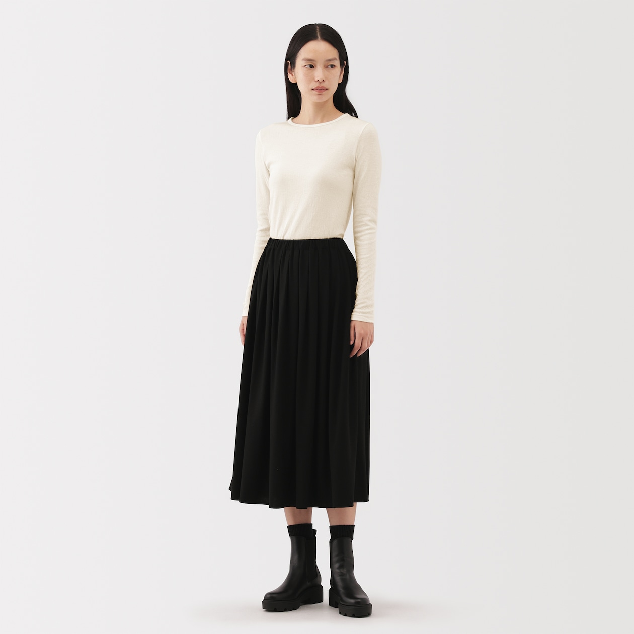婦人　コットンカシミヤクルーネックＴシャツ