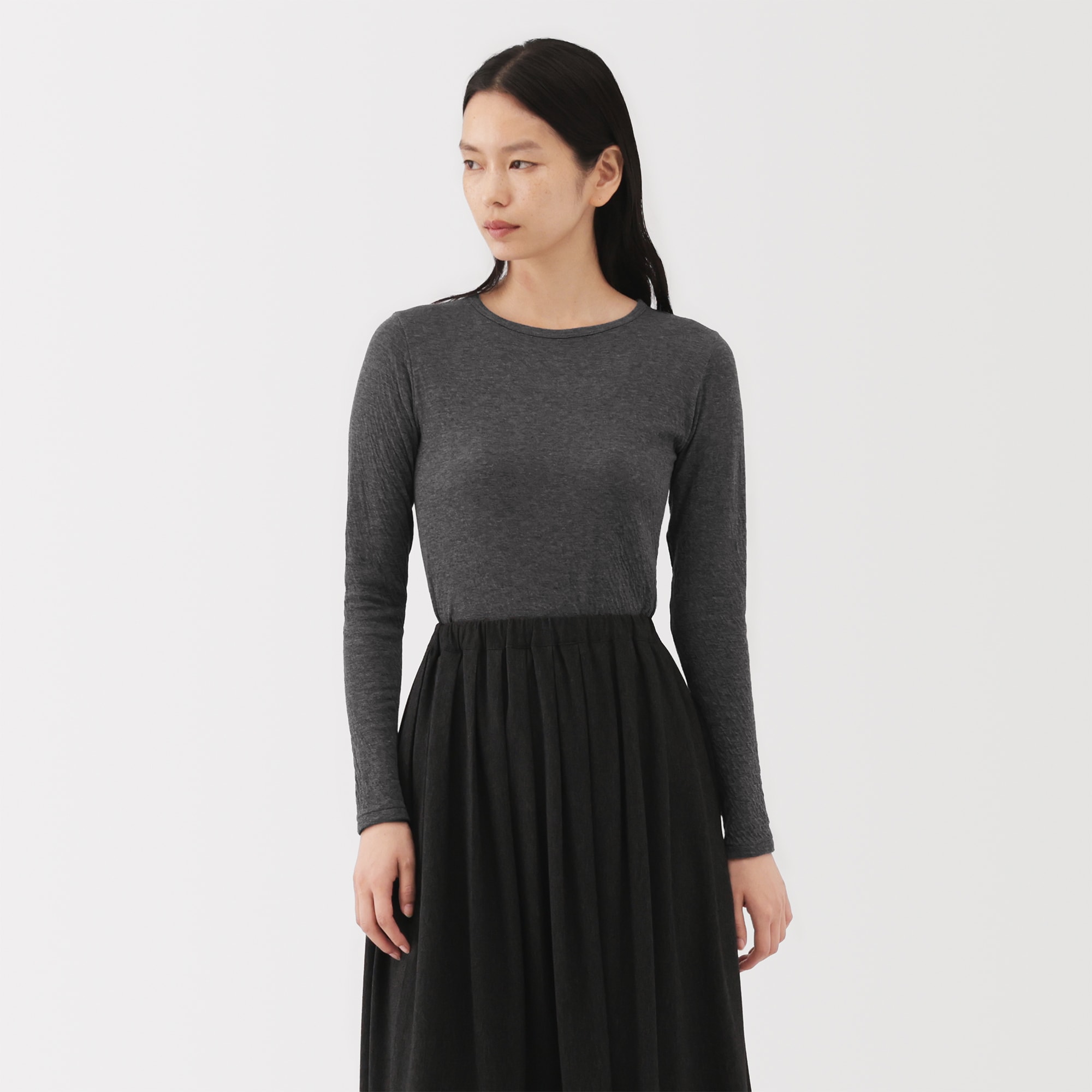 婦人　コットンカシミヤクルーネックＴシャツ