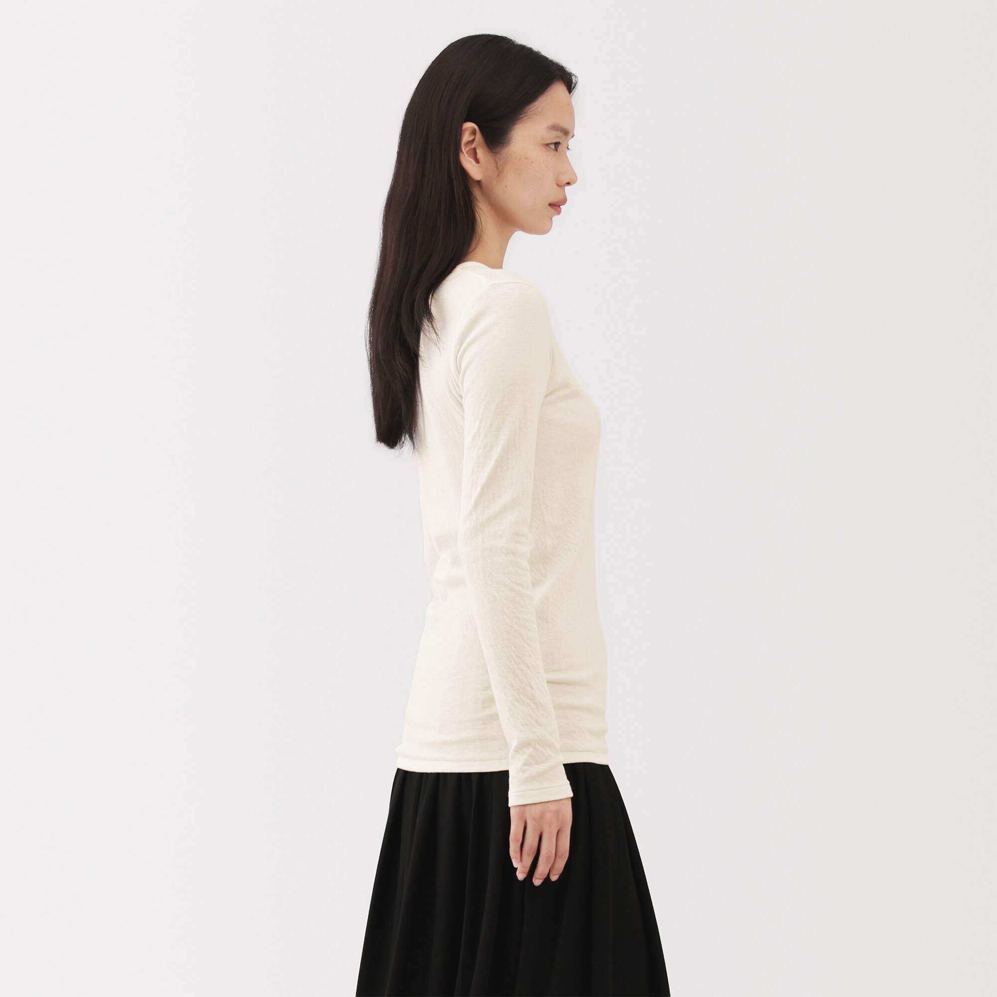婦人　コットンカシミヤクルーネックＴシャツ