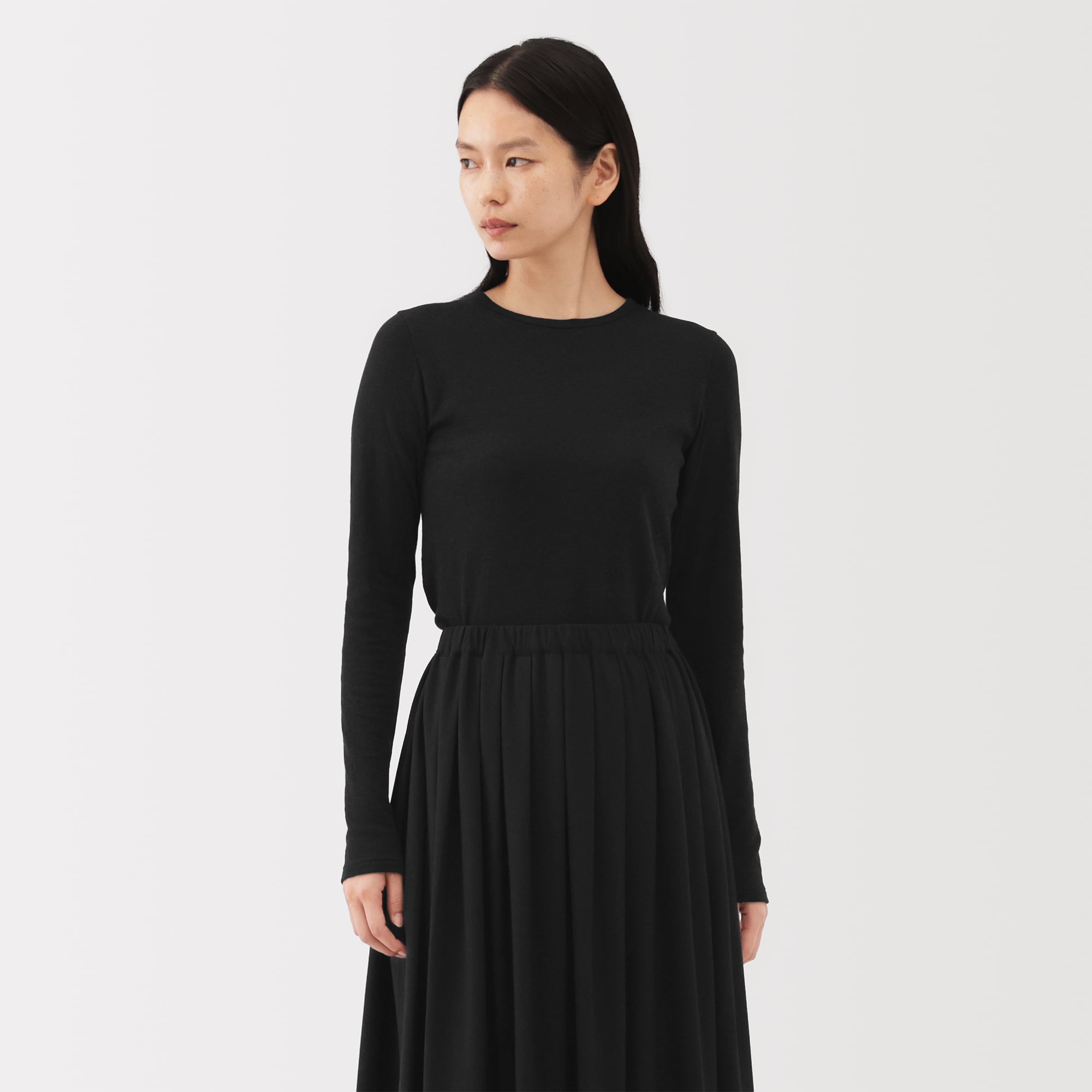 婦人　コットンカシミヤクルーネックＴシャツ