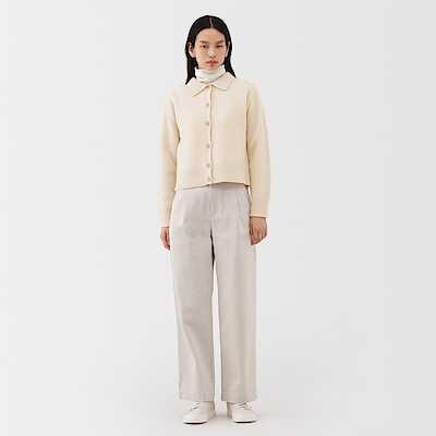 婦人　ヤク混襟付きカーディガン