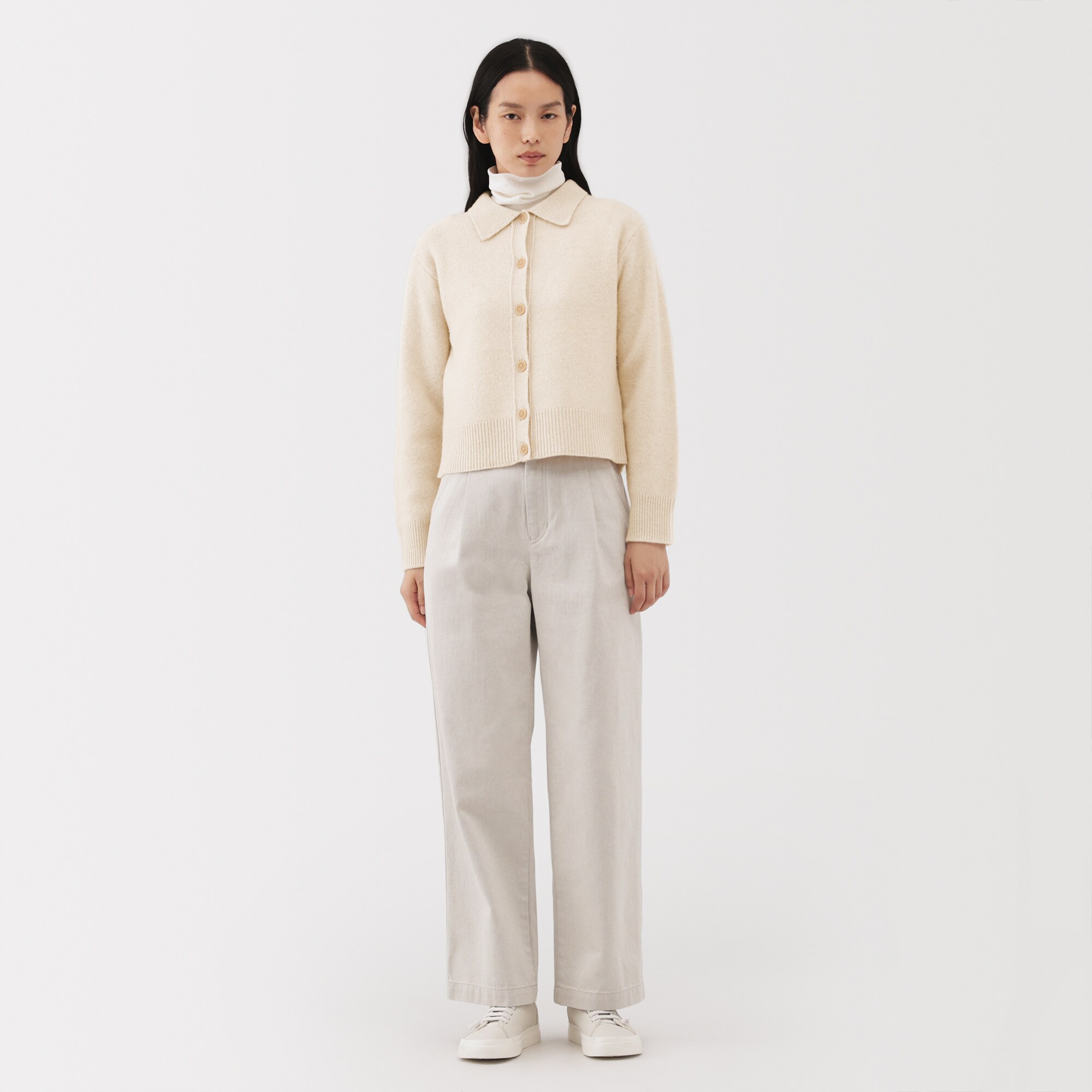 婦人　ヤク混襟付きカーディガン